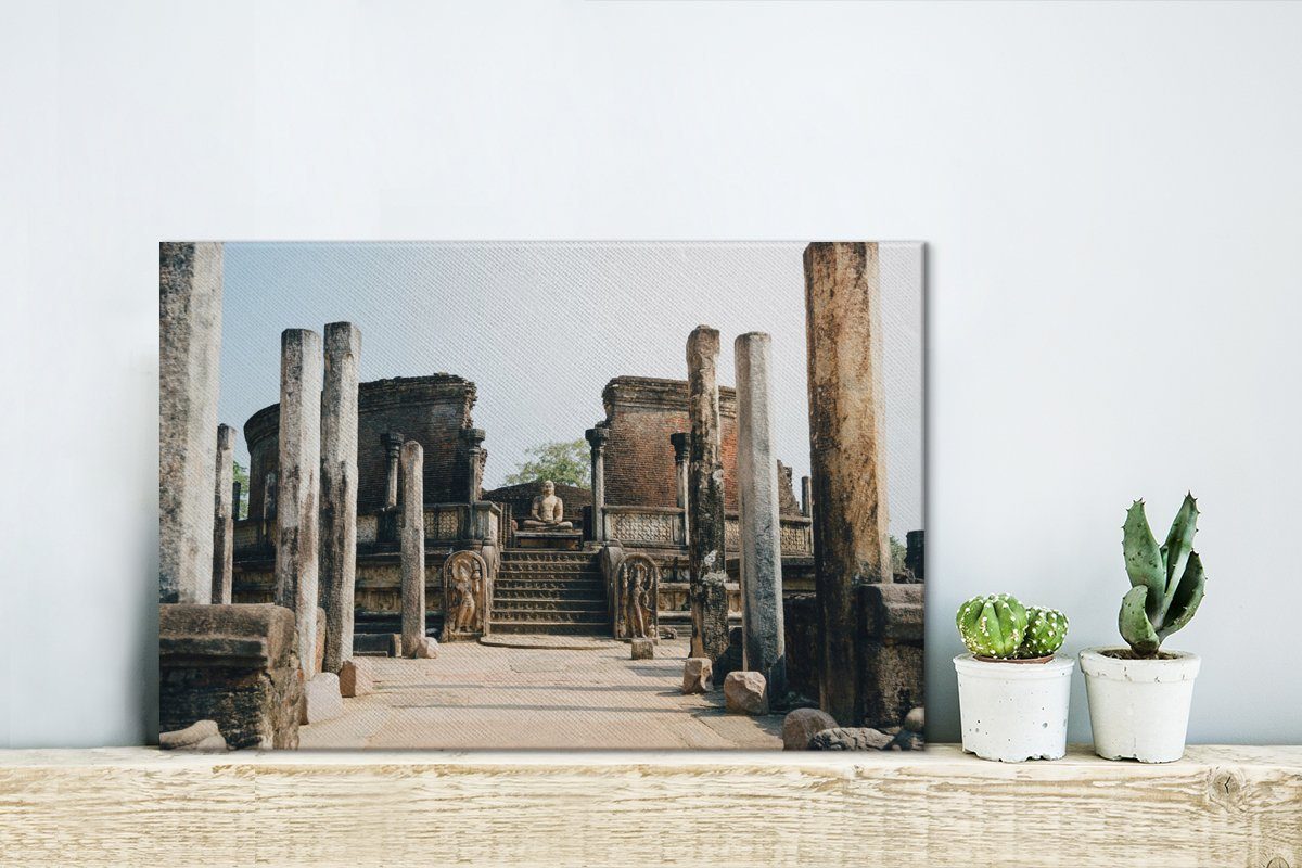 OneMillionCanvasses® Leinwandbild Große 30x20 Wandbild Wanddeko, cm Polonnaruwa Steinsäulen Sri Leinwandbilder, von Aufhängefertig, (1 St), Lanka