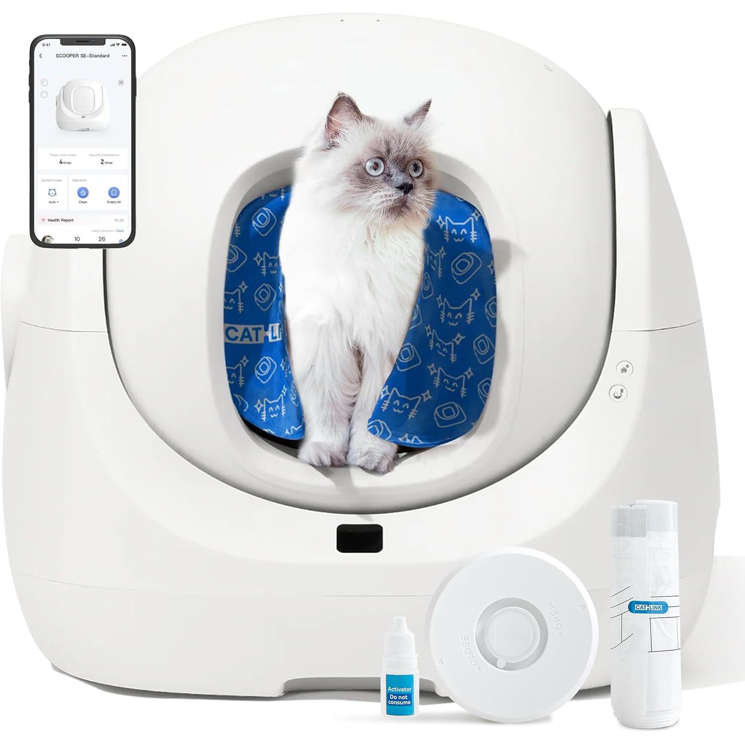CATLINK Katzentoilette Baymax Selbstreinigendes Katzenklo XXL Mehrkatzenkennung – WLAN APP, Anti-Blockierschutz, Gesundheits-Monitoring, 7L Behälter, 70L Volumen