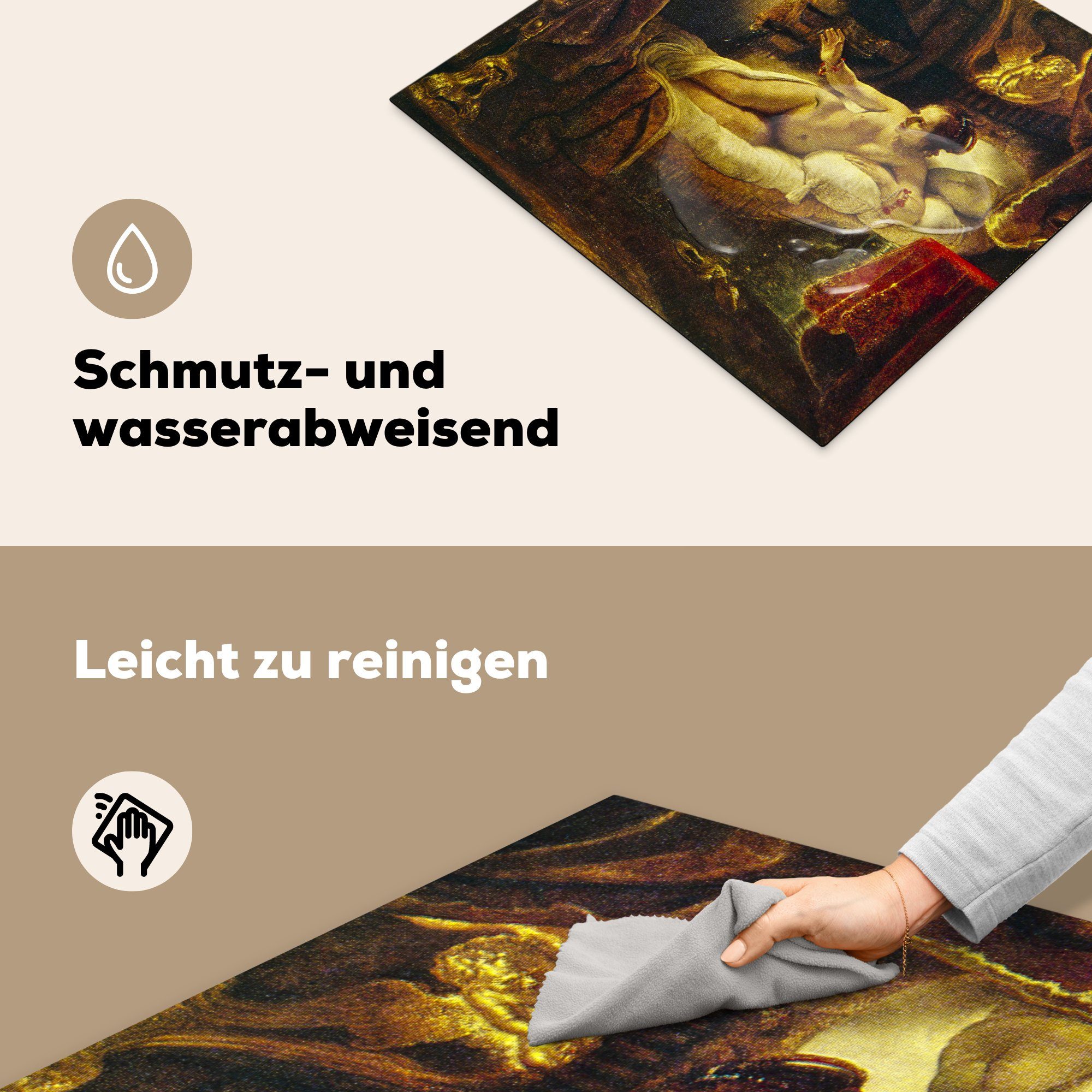 cm, Ceranfeldabdeckung Herdblende-/Abdeckplatte tlg), MuchoWow (1 - für die Rembrandt Induktionsmatte Danaë 59x52 küche, Rijn, Vinyl, van