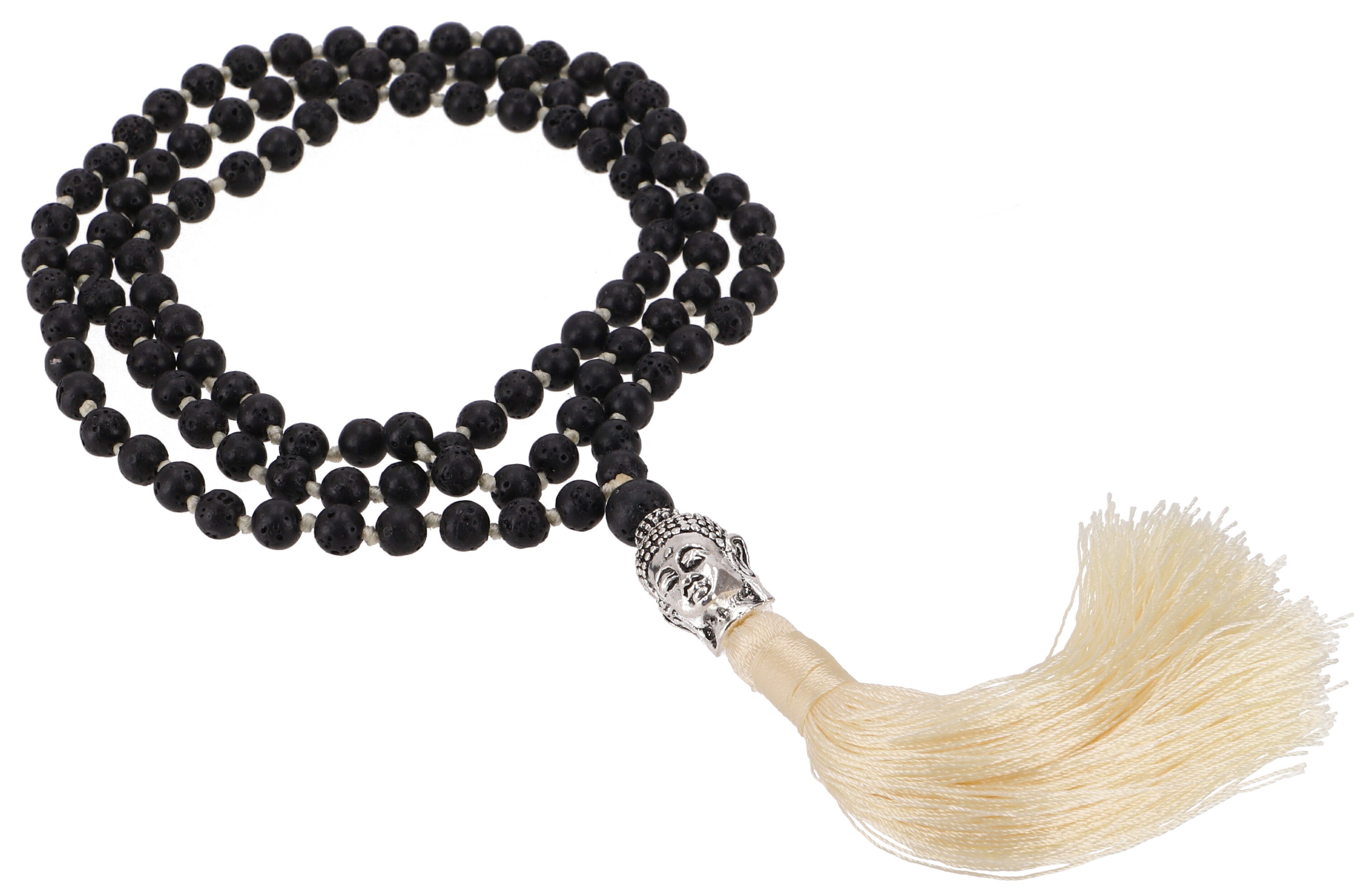 Guru-Shop Perlenkette Lava Mala mit Buddha - schwarz