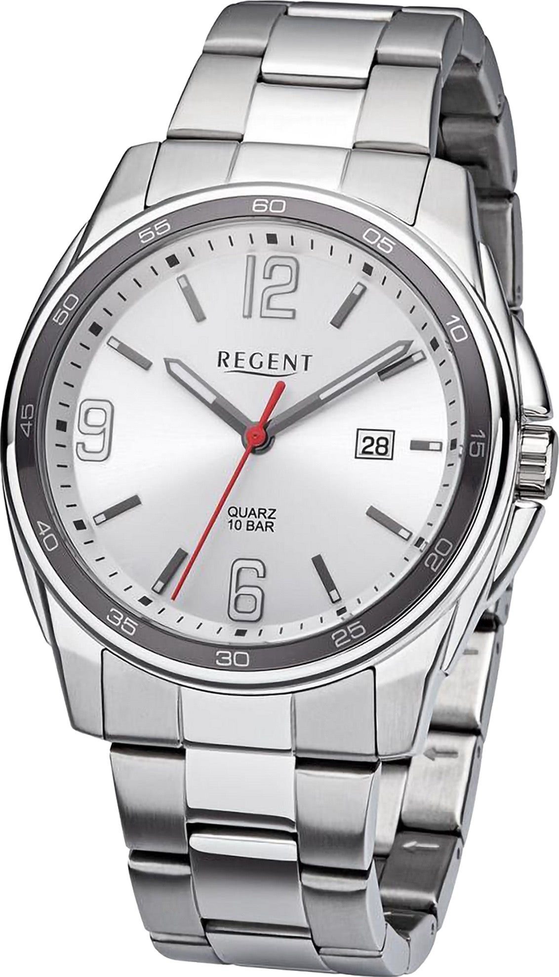 Regent Quarzuhr Armbanduhr rund, groß Analog, Regent extra 41mm), (ca. Metallarmband Herren Herren Armbanduhr