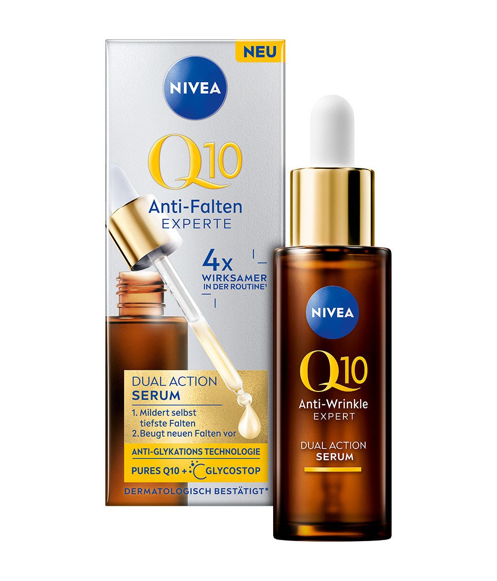 Nivea Anti-Falten-Serum Q10 Experte Dual Action GLYCOSTOP® glättend 30ml, 1-tlg., mit 30 ml Inhalt