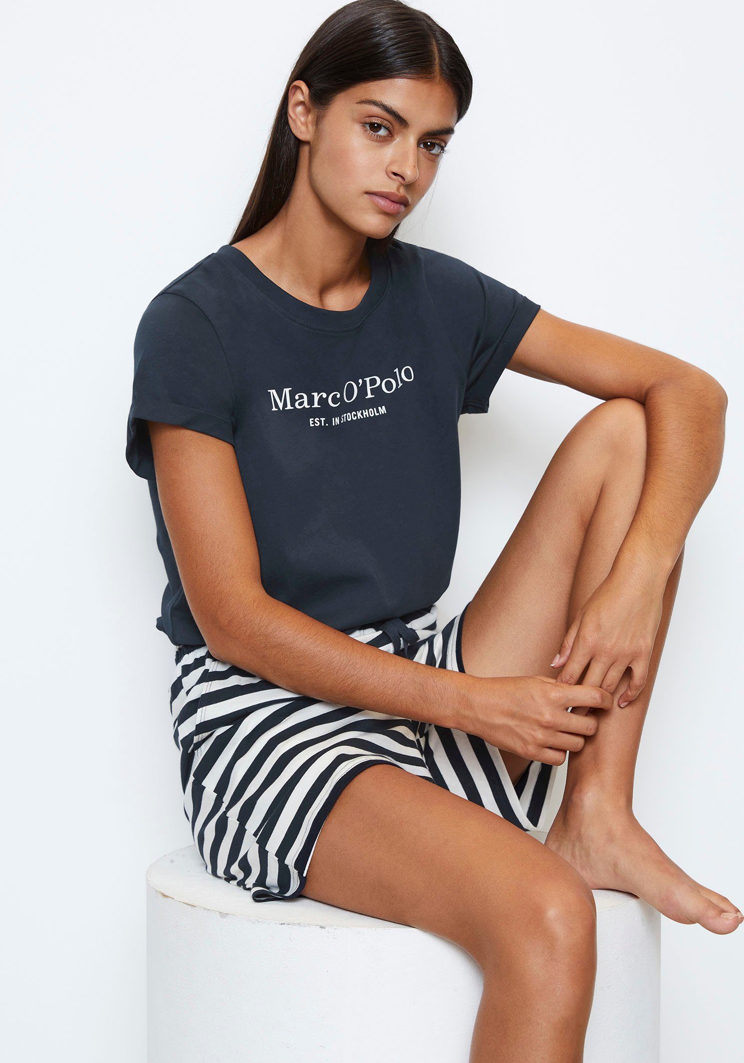Marc O'Polo Pyjama Mix & Match Cotton-Woven (Set, 2 tlg) mit großem Marken-Logo auf der Brust