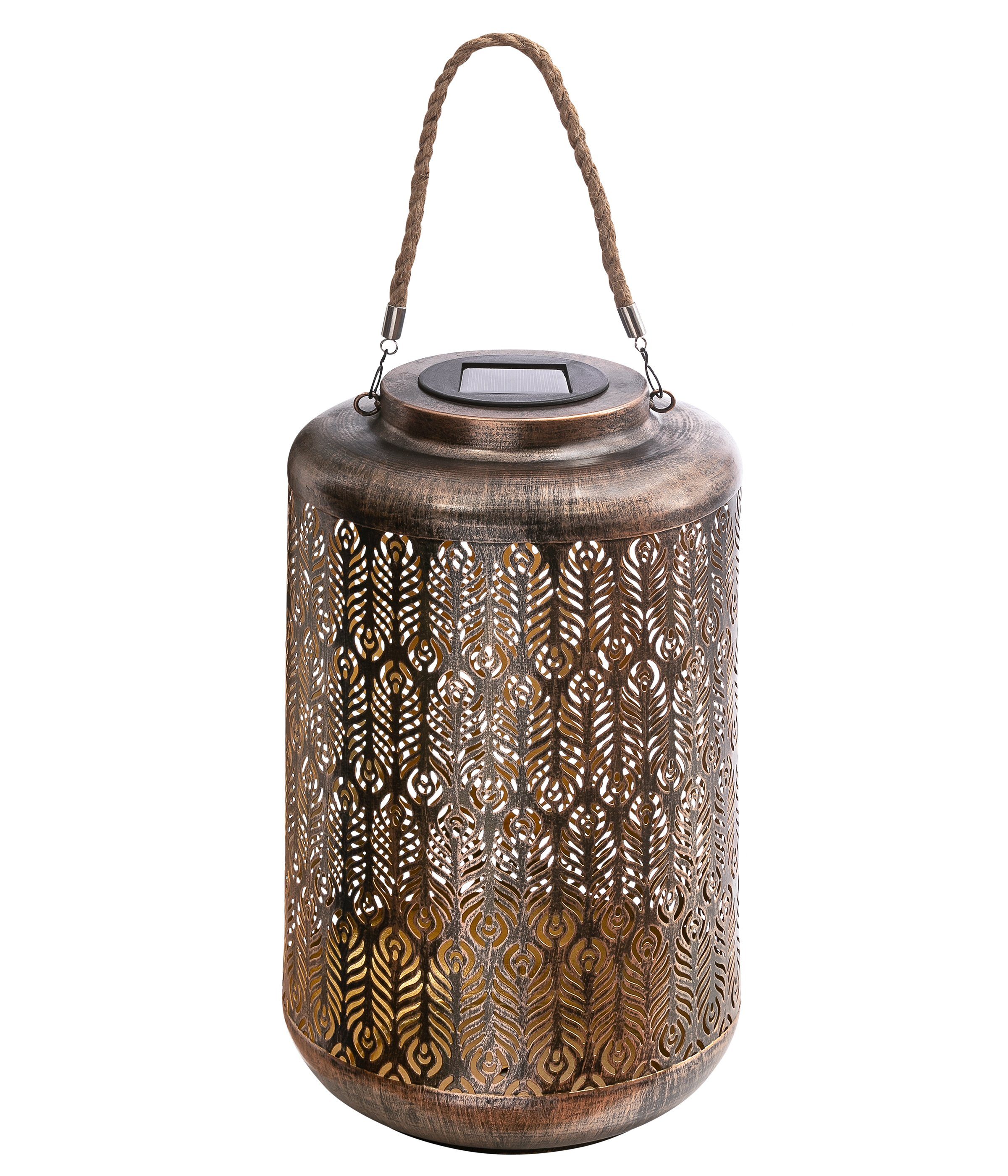 Dehner LED Solarleuchte Chiara, Lichtfarbe warmweiß, Metall/Kunststoff, braun, Warmweiß, für den Garten oder Balkon, solarbetrieben, selbst aufladend