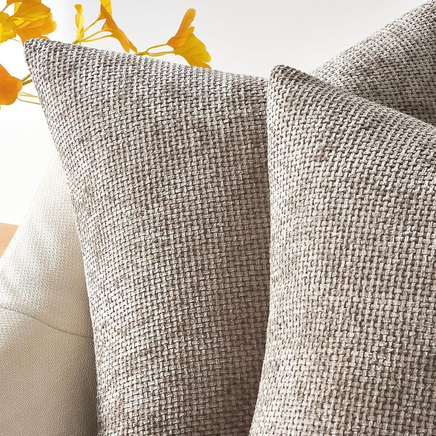 Topfinel Kissenbezug 40x40 Chenille reißverschluss herbst weihnachten dekokissenbezug sofa, (2 Stück), kissenbezüge 40x40 Khaki bettwäsche kopfkissenbezüge pfle – Bild 3 von 5
