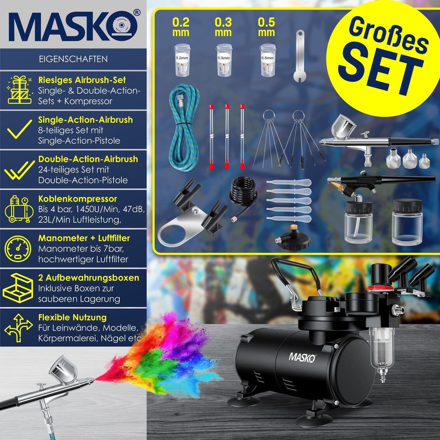 MASKO Farbsprühgerät, Airbrush-Set mit Kompressor 4 günstig online kaufen