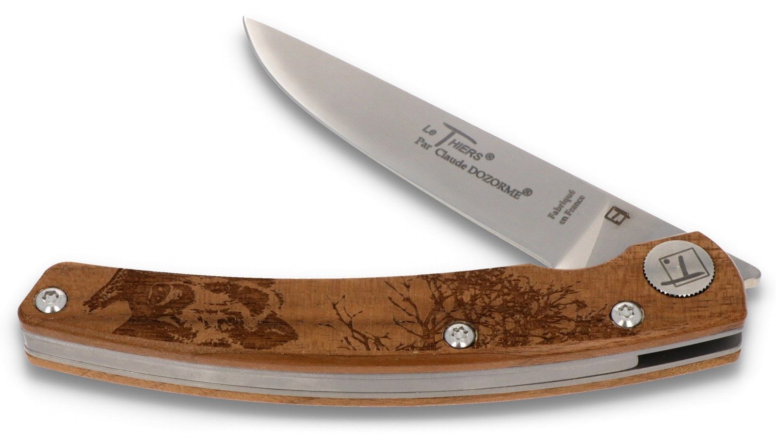 Claude Dozorme Taschenmesser 1.90.171.06SA, Thiers "Wildschwein" - Griff 12.5 cm Nussbaum - LinerLock - Stahl matt