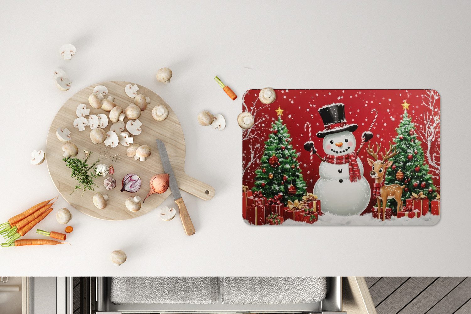 MuchoWow Platzset Freude am Feiern - Winterwald - Farbenfroh, (6-St), Platzsets, Tischset, Abwaschbar, Tischsets, Platzdeckchen