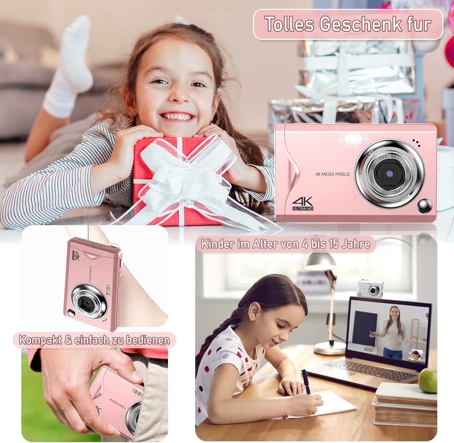 Fine Life Pro Kompaktkamera (48 MP, 16x Digitalzoom, Elektronischer Bildstabilisator, 4K HD 1080P Fotokam)