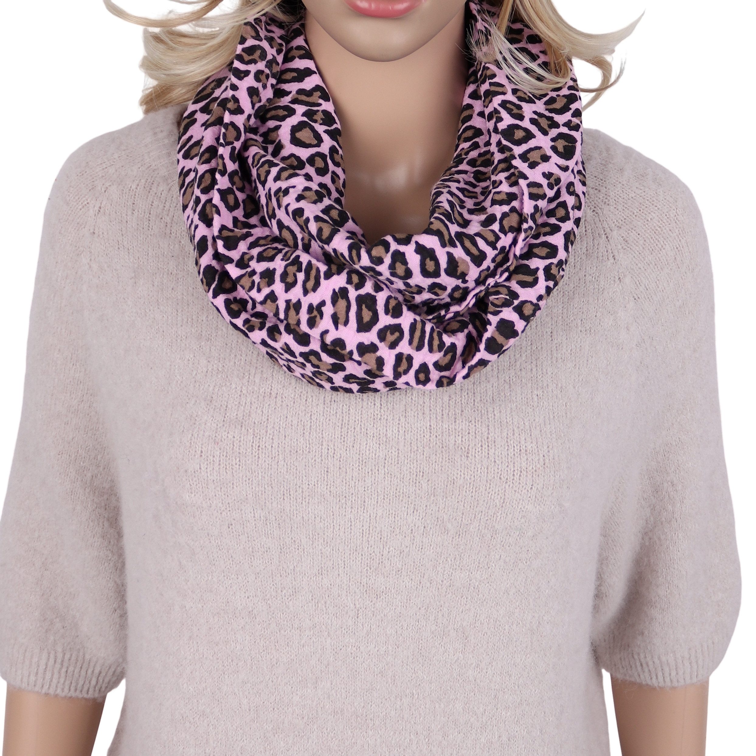 Loop Damen Schal aus Musellin, Made in Italy 70x20cm, Leo, Schlauchschal