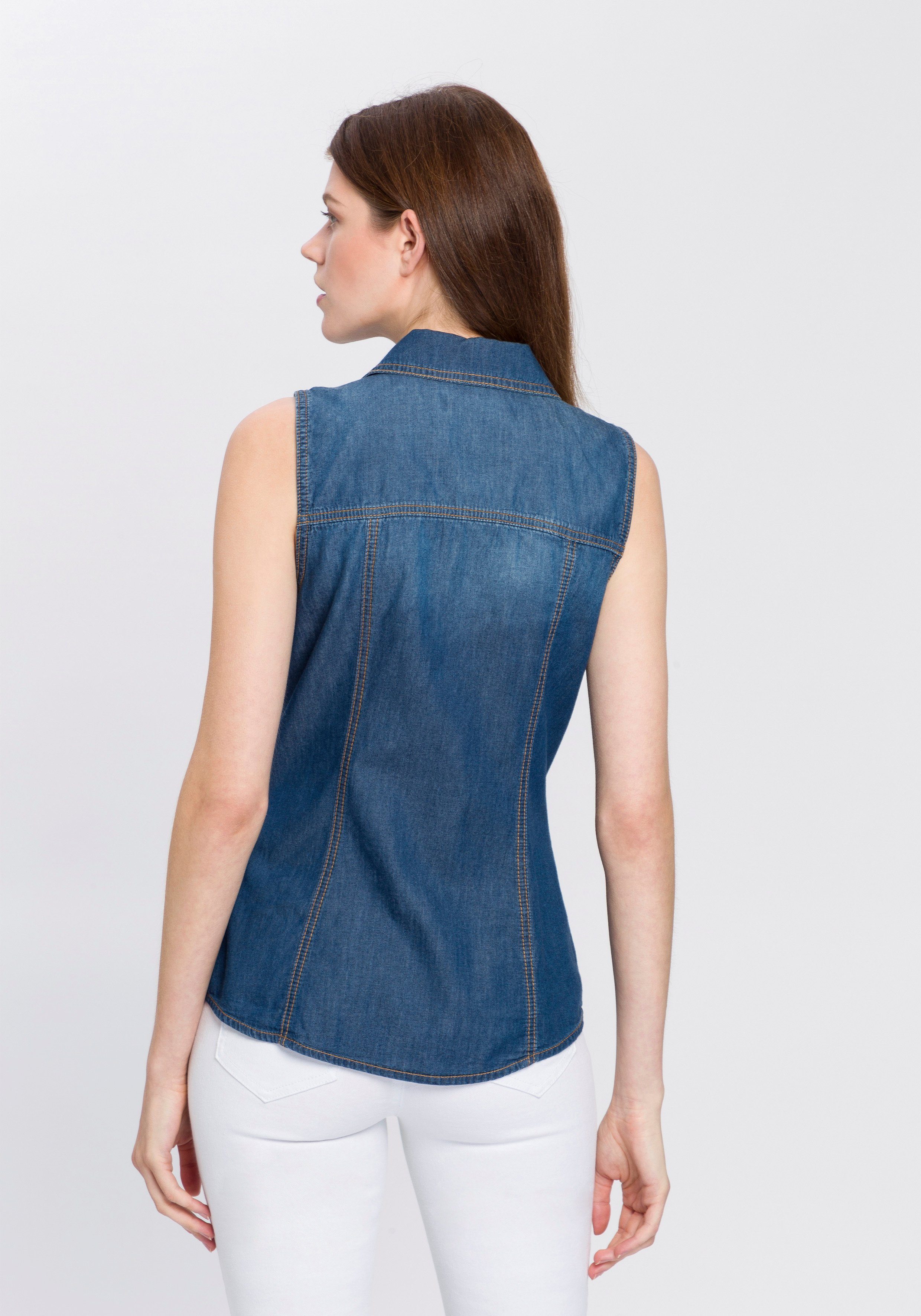 Damen Blusen Arizona Jeansbluse mit Perlmutt-Druckknöpfen