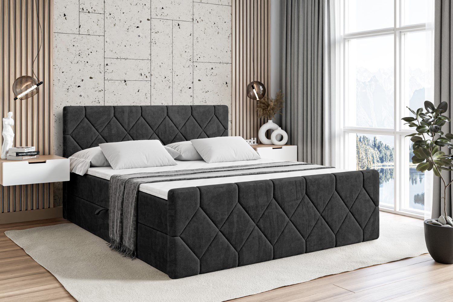 ALTDECOR Boxbett CATOR-Z (Multipocket-Matratze H4, H3 Matratze Bonellfederung, Topper, Kopfteil), Doppelbett mit Fußteil