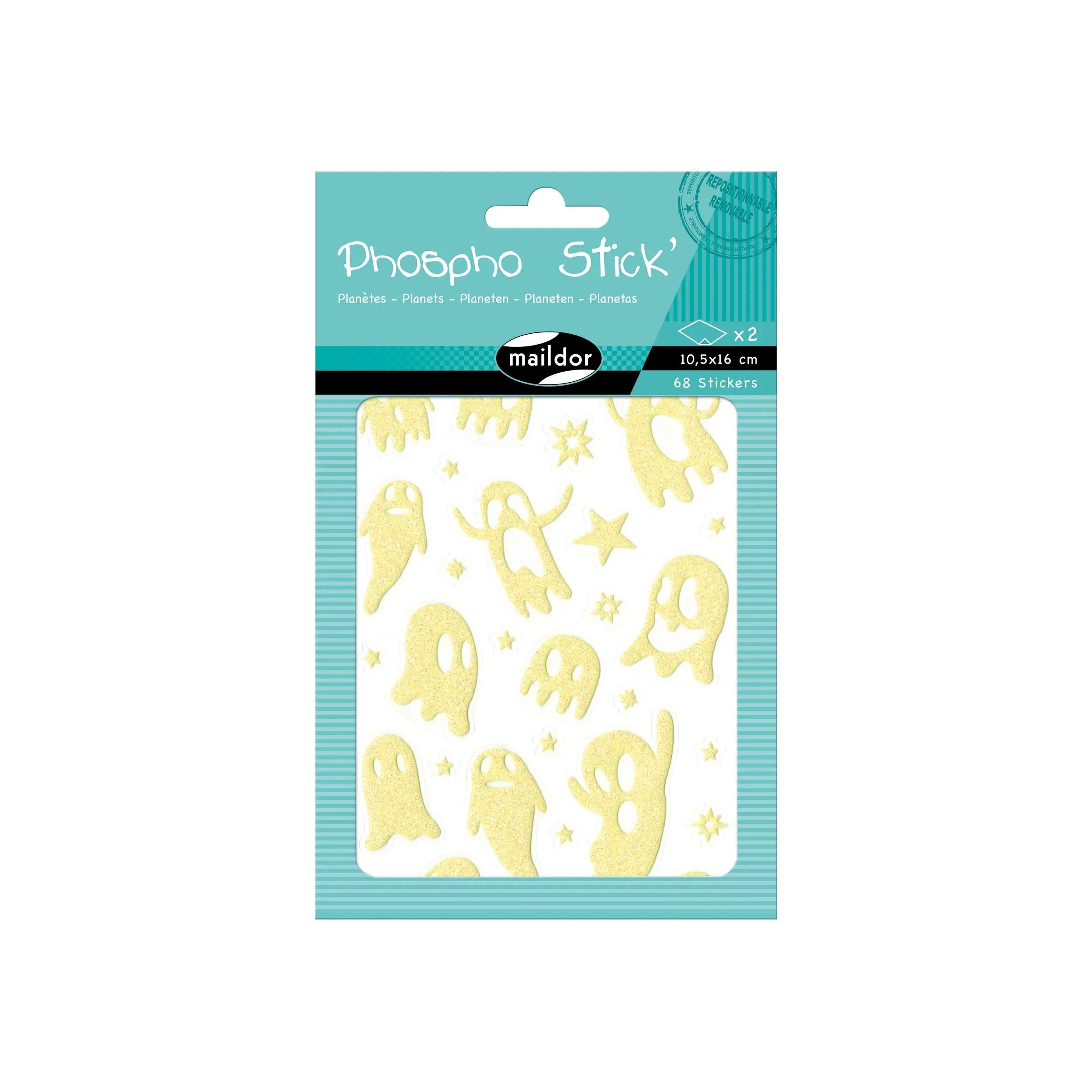 maildor Sticker 10x Phospho' Stick 2 Stickerbogen 10,5x16cm Gespenster Neongelb AE080O, My Mandarine