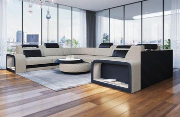 Sofa Dreams Wohnlandschaft Polster Couch Stoff Sofa Foggia U Form Stoffsofa, mit LED, Stauraum, USB Anschluss