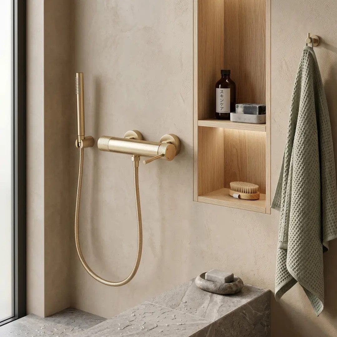 wohnwerk.idee Duscharmatur Dusche mit Handbrause Wandarmatur Dusch-Set, Gold Chrom Kupfer Matt Mischbatterie Badewanne, Messing, Keramikkartusche – Bild 3 von 5