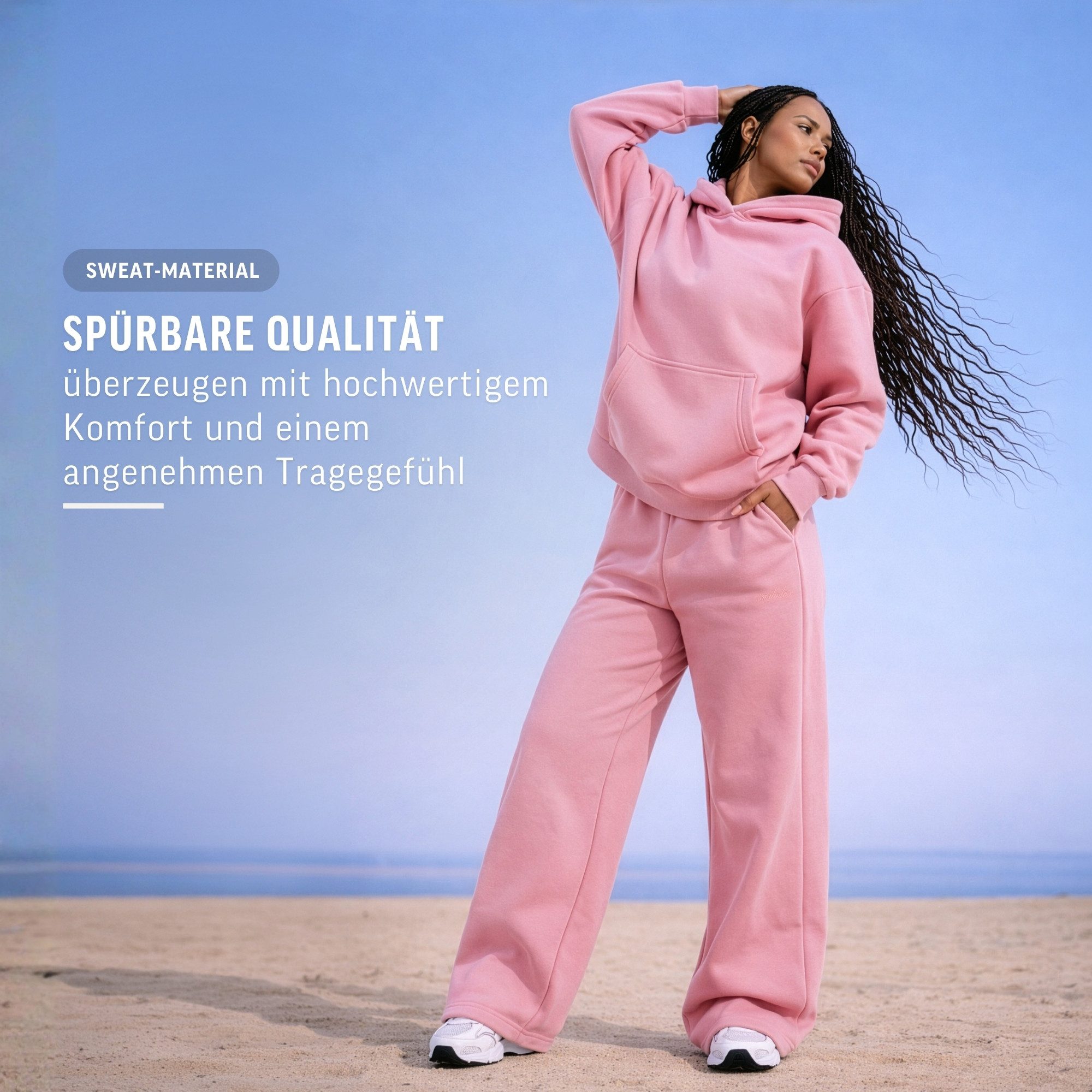 Smilodox Jogginghose Thalea, Jogger Damen, Wide-Leg mit Tunnelzug und Logo Weites Bein, Seitentaschen mit Rippeinsatz, Logo-Stitching, Freizeit