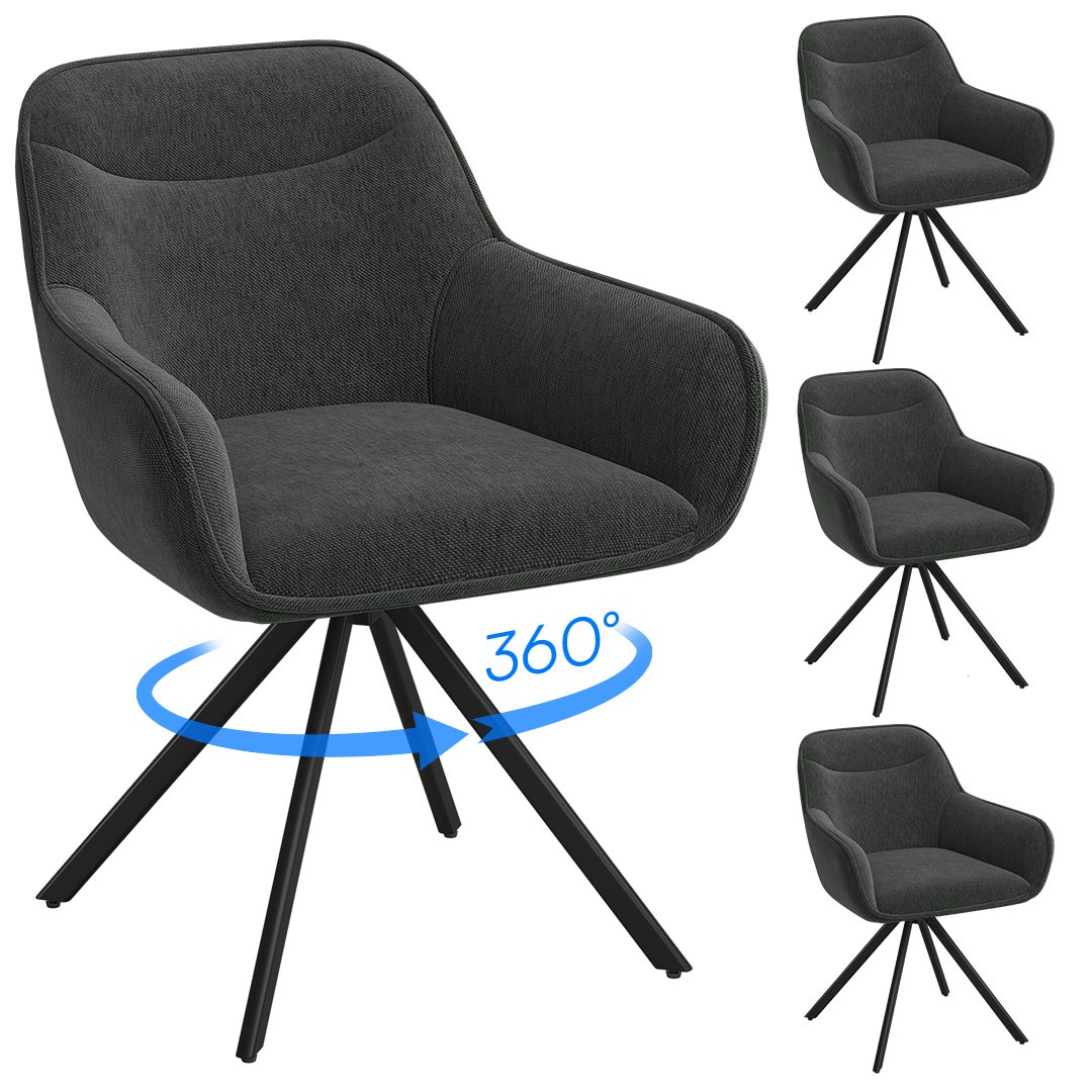 skølm Esszimmerstuhl Thokk Drehstuhl mit Leinenbezug (4er Set, anthrazit, bis 150 kg), Küchenstuhl, höhenverstellbar & drehbar, verfügbar als 2er/6er Set