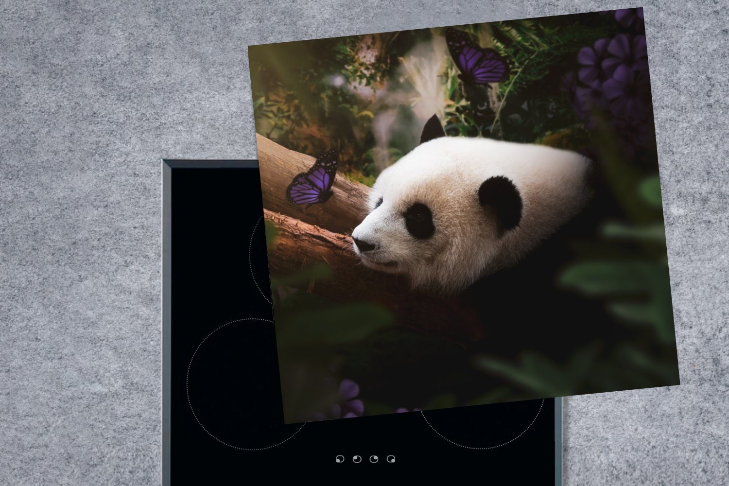 - Ceranfeldabdeckung, MuchoWow küche Dschungel 78x78 Vinyl, Arbeitsplatte cm, - Panda, (1 tlg), Tiere für Herdblende-/Abdeckplatte