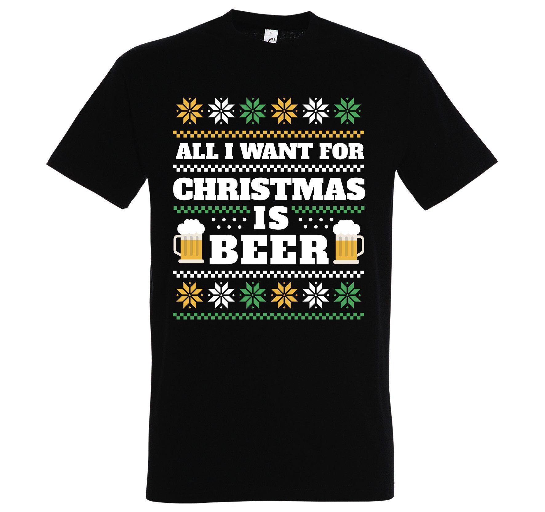 I Herren Youth Bier Designz T-Shirt Schwarz IS mit Weihnachten CHRISTMAS lustigem & ALL Spruch WANT Print-Shirt FOR BEER