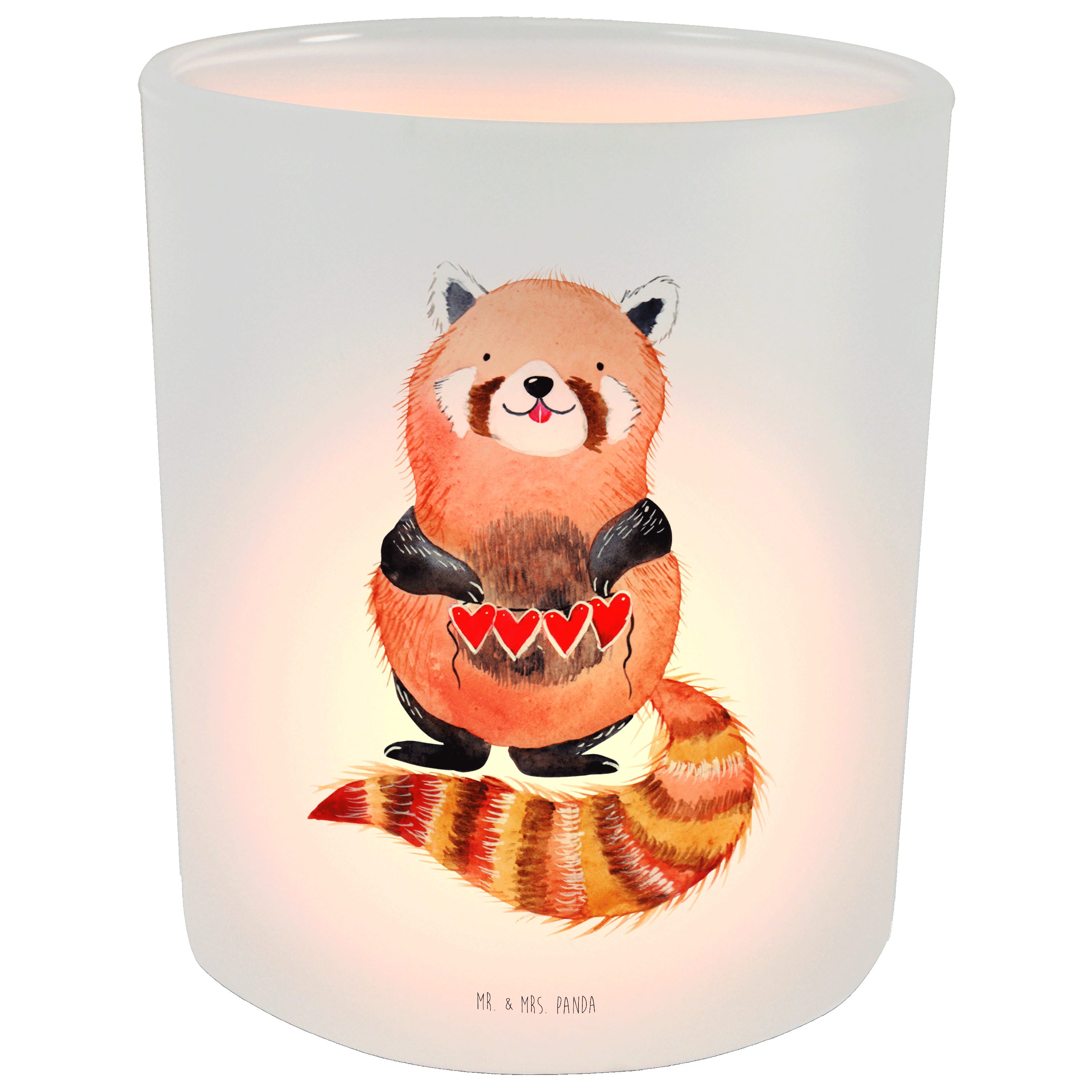 Mr. & Mrs. Panda Windlicht Roter Panda - Transparent - Geschenk, Tiermotive, Liebling, Windlicht (1 St)