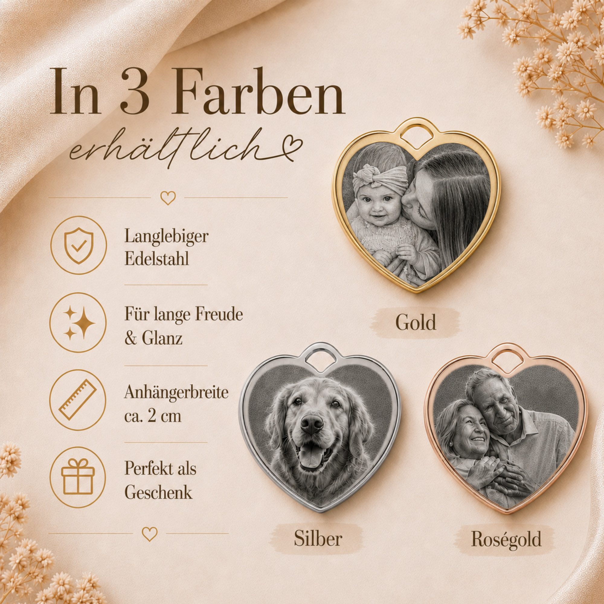BS Schmuckdesign Kette mit Anhänger mit Gravur Foto Halskette Damen personalisiertes Geschenk Gravurkette Herzform (inkl. Gravur), personalisiert inkl. Geschenk – Bild 4 von 5