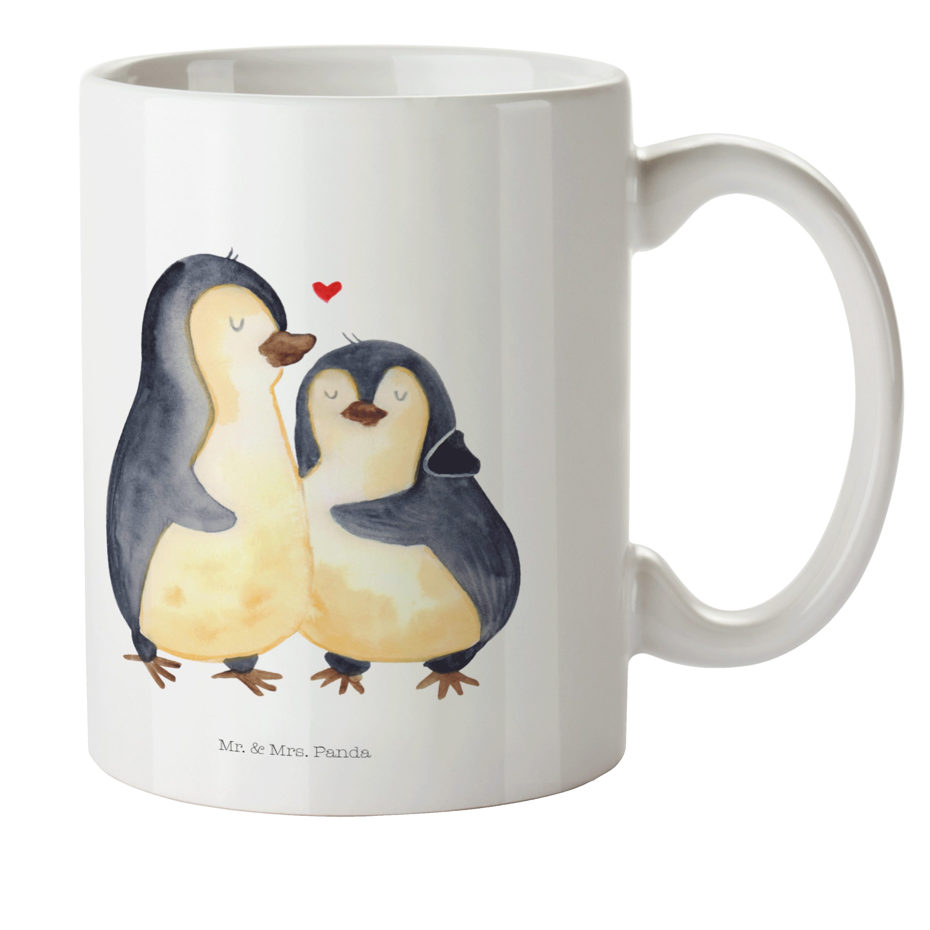 Mr. & Mrs. Panda Kinderbecher Pinguin umarmend - Weiß - Geschenk, Liebe, Reisebecher, Verlobung, Ho, Kunststoff