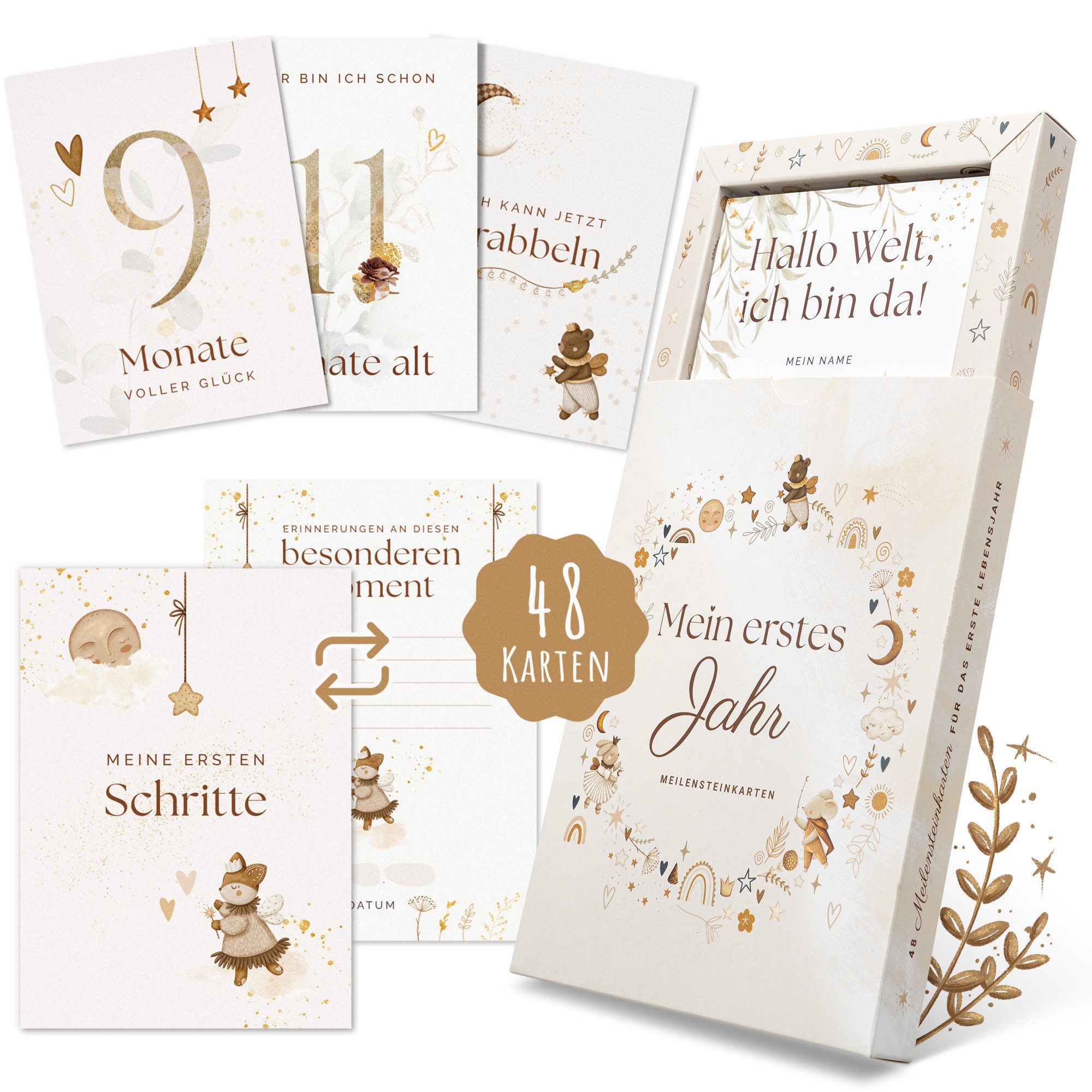 Eulentaler Geschenkkarte I 48 Meilensteinkarten I Mein 1. Jahr I, Von Pädagogen gestaltet I Mit handgemalte Illustrationen