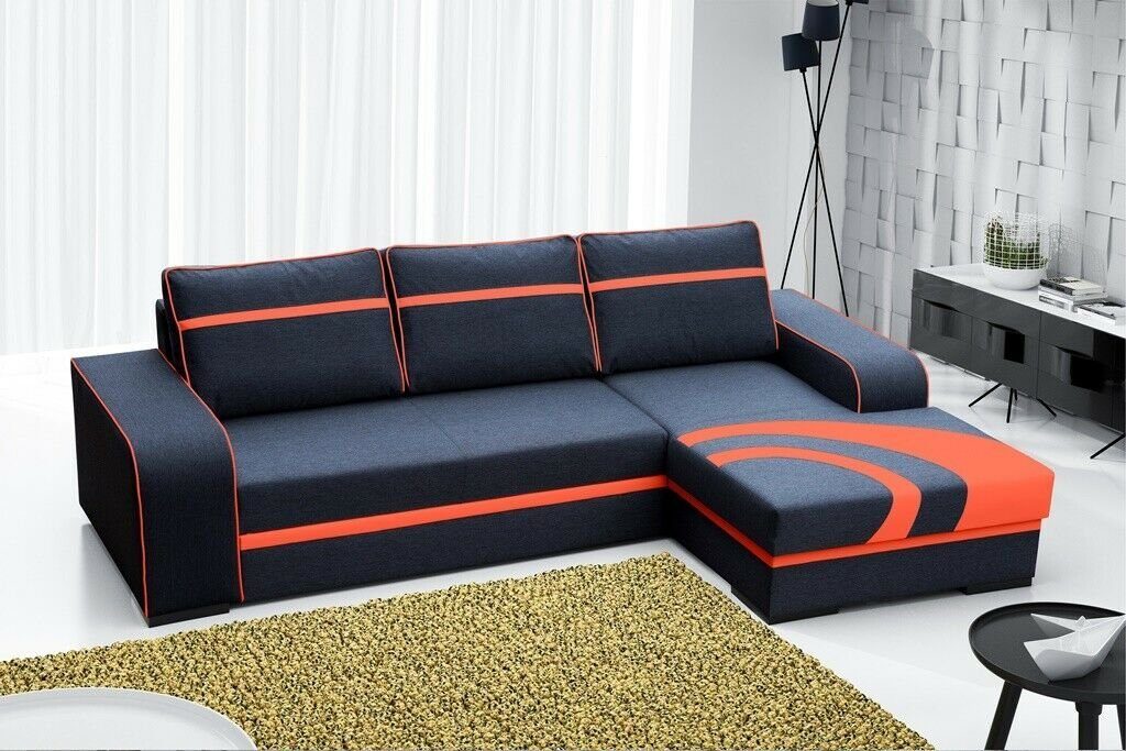 JVmoebel Ecksofa Schlafsofa Eck Sofa Couch Bettfunktion Polster Eck Garnitur, Mit Bettfunktion Blau/Orange