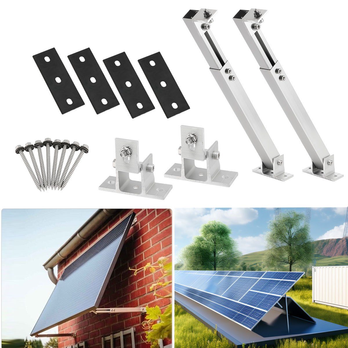 4 Stück Solarpanel Halterung Schwarz - Verstellbare Aluminium-Endklemmen Für Balkonkraftwerk