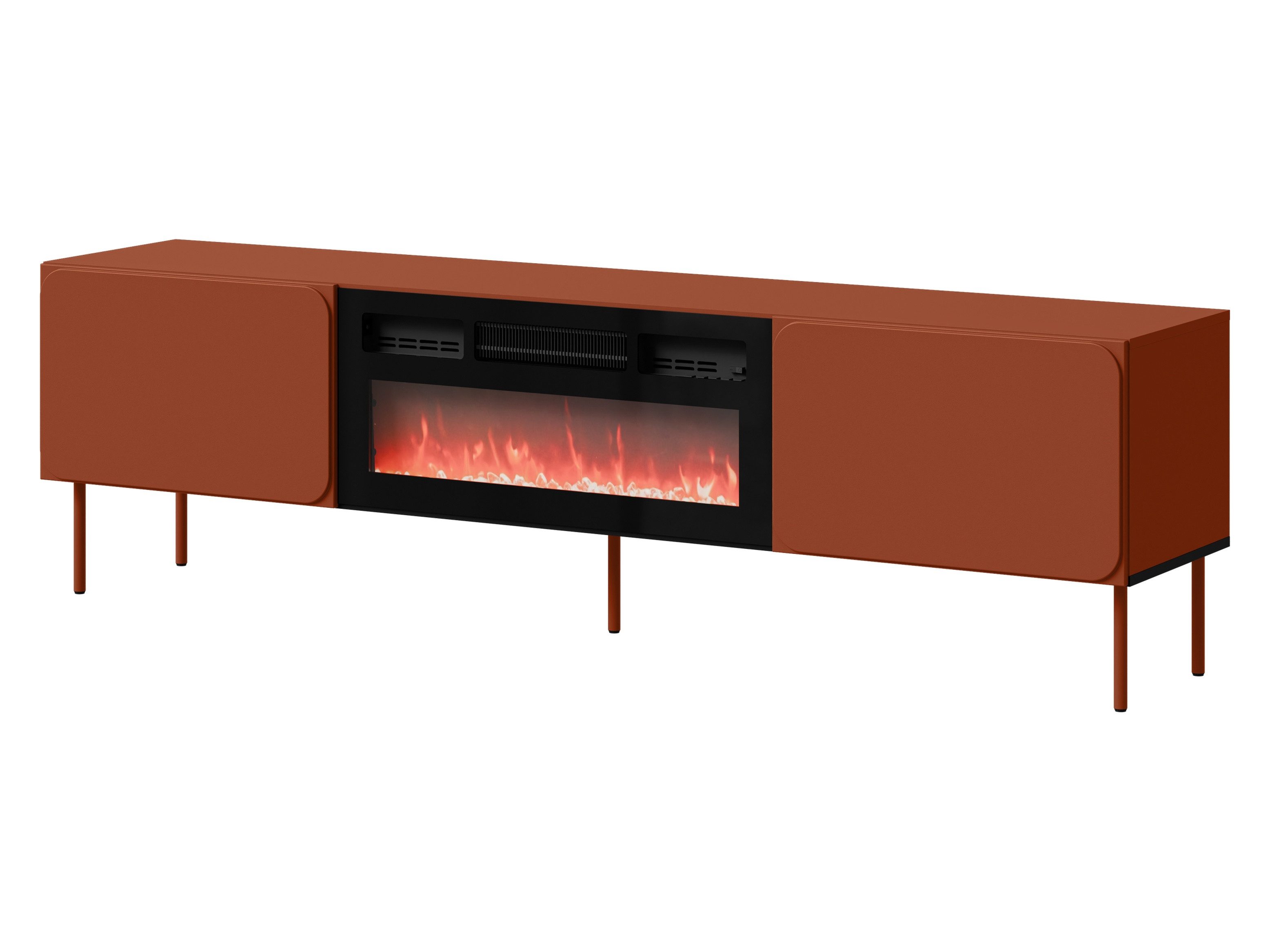 MIRJAN24 TV-Schrank Rafael 200 EF mit Kamin (mit zwei Drehtüren) Realistische LED-Flamme, 200x40x58 cm, Metallfüße