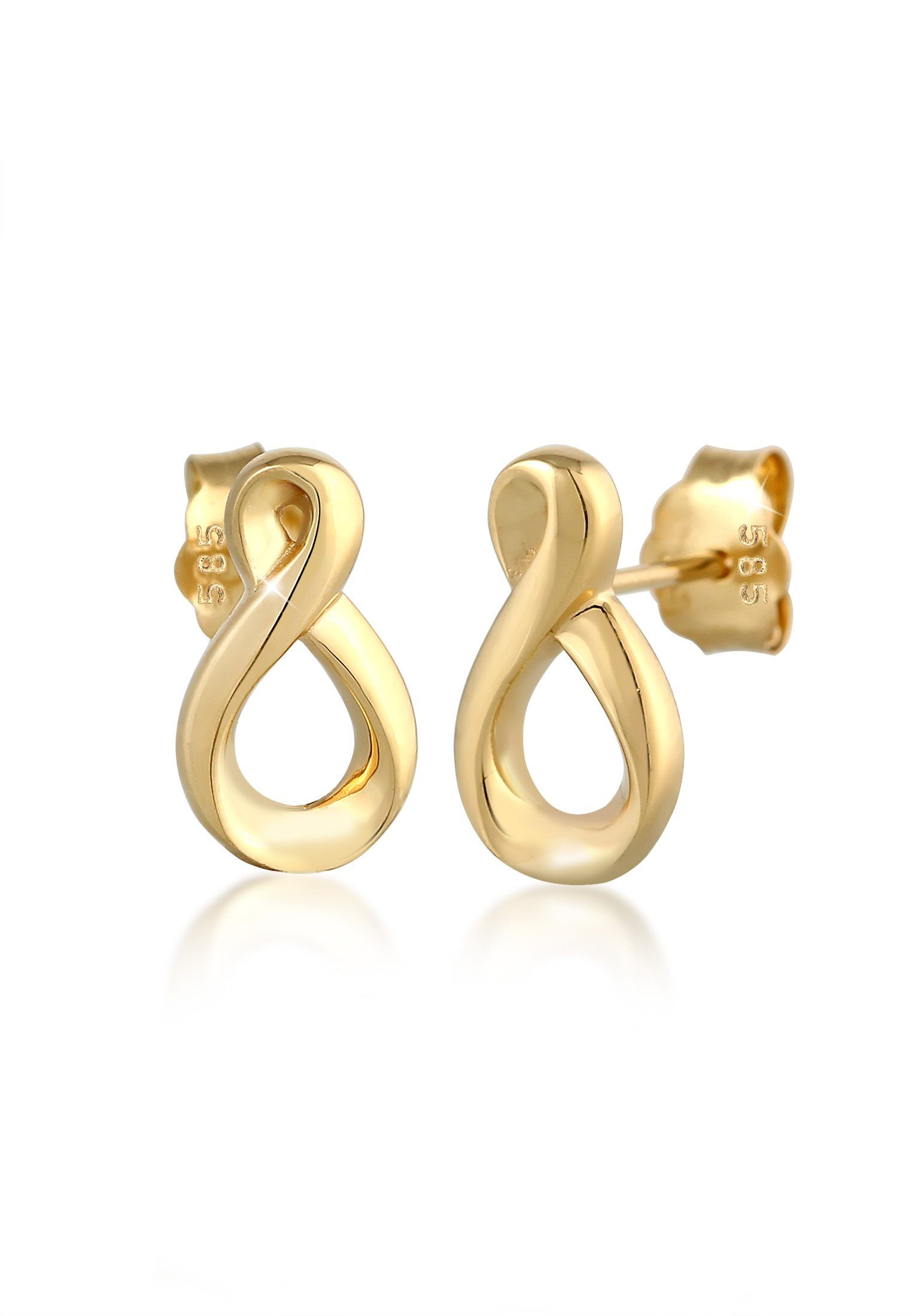Elli Premium Paar Ohrstecker Infinity Unendlichkeitssymbol 585 Gelbgold, In  sehr hochwertiger Juweliersqualität gefertigt