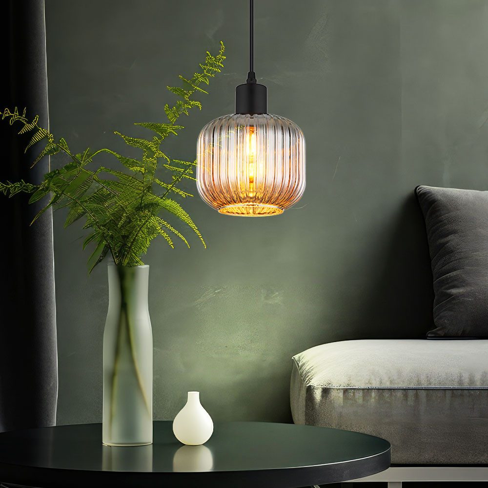 NOWA Hängeleuchte, Leuchtmittel nicht inklusive, Hängeleuchte Pendelleuchte Esszimmerlampe Rauchglas schwarz Retro E14