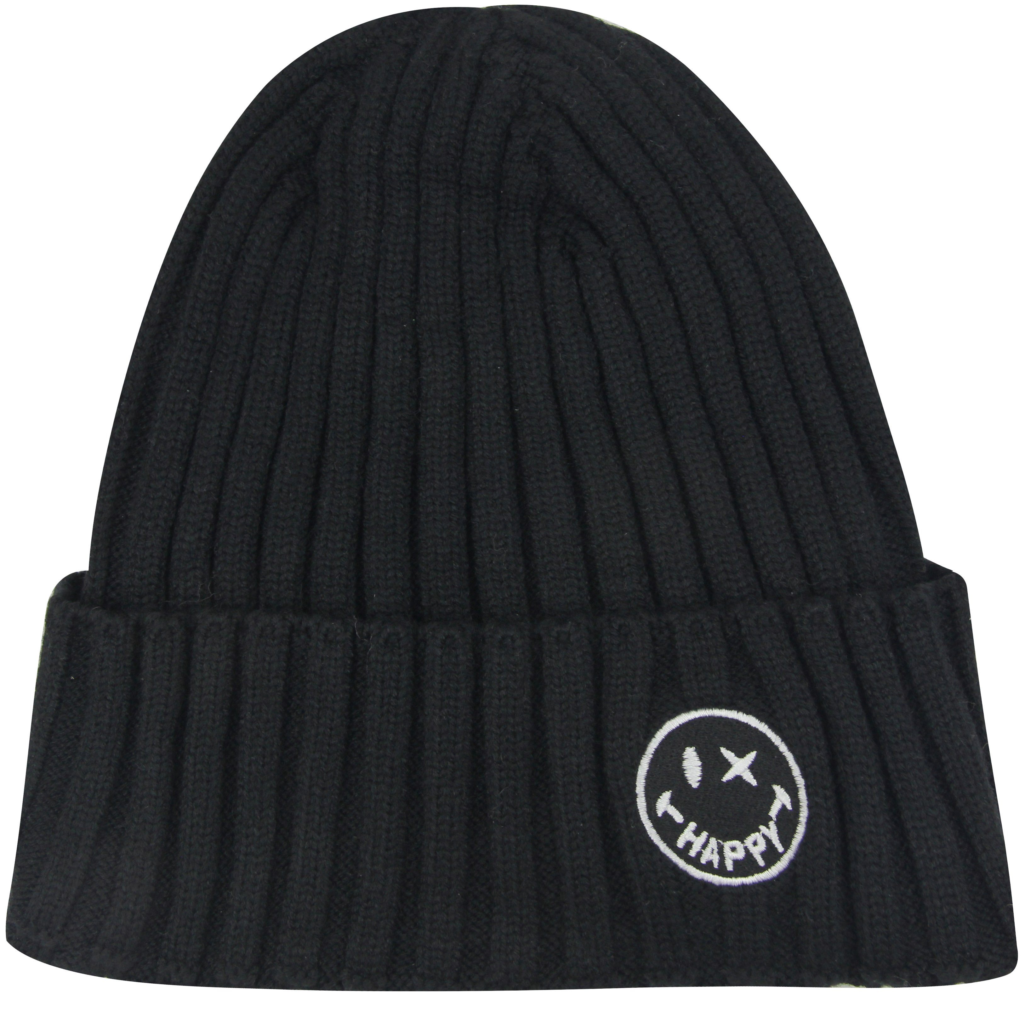 Frentree Strickmütze M2022SM Strickmütze gefüttert mit warmem Innenfutter, One-Size Beanie Schwarz