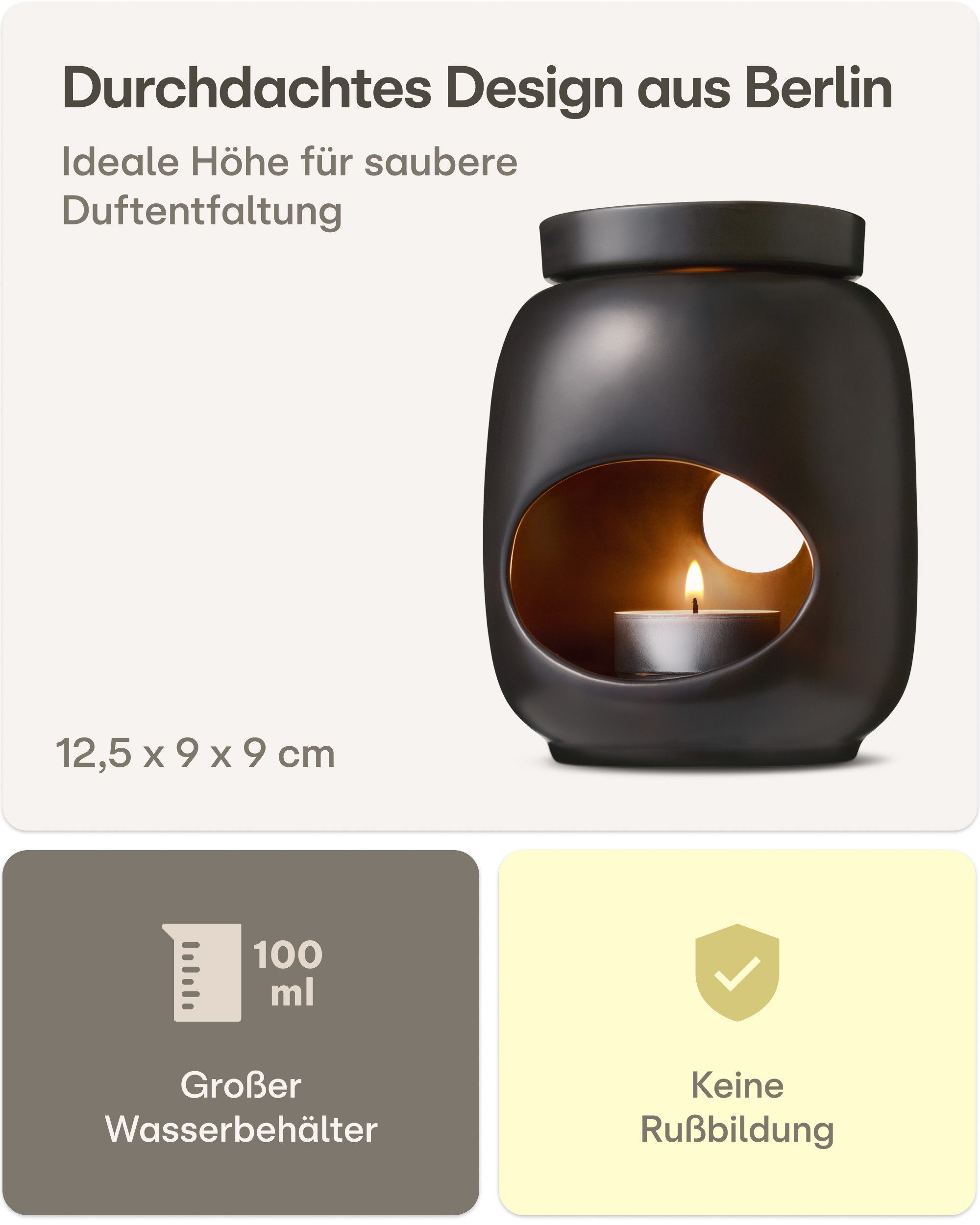 Praknu Duftlampe Duftlampe Keramik 100ml – Teelicht Aromalampe für Öle & Duftwachs (Einzelartikel, 1 St., 1 x Praknu Teelicht Duftlampe Keramik 100 ml – Verdampfen für Öle), Sanftes Verdampfen & Langanhaltender Duft – Diffuser Stövchen