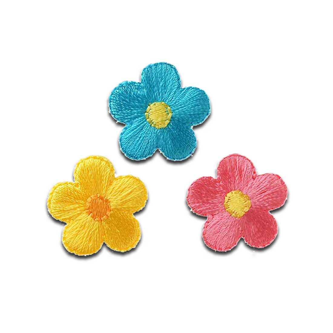 Mono-Quick Aufnäher Bügelbild, Aufbügler, Applikationen, Patches, Flicken, zum aufbügeln, Polyester, 3 Blüten Blume - Größe: 2,1 x 2,1 cm