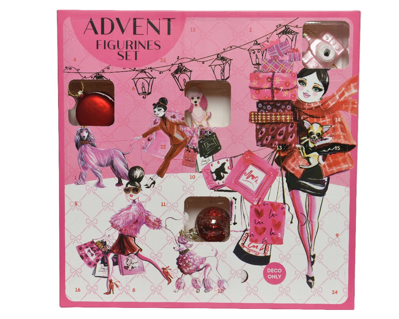 Decoris season decorations Adventskalender, Adventskalender mit Christbaumschmuck Fashion & Beauty rot / pink