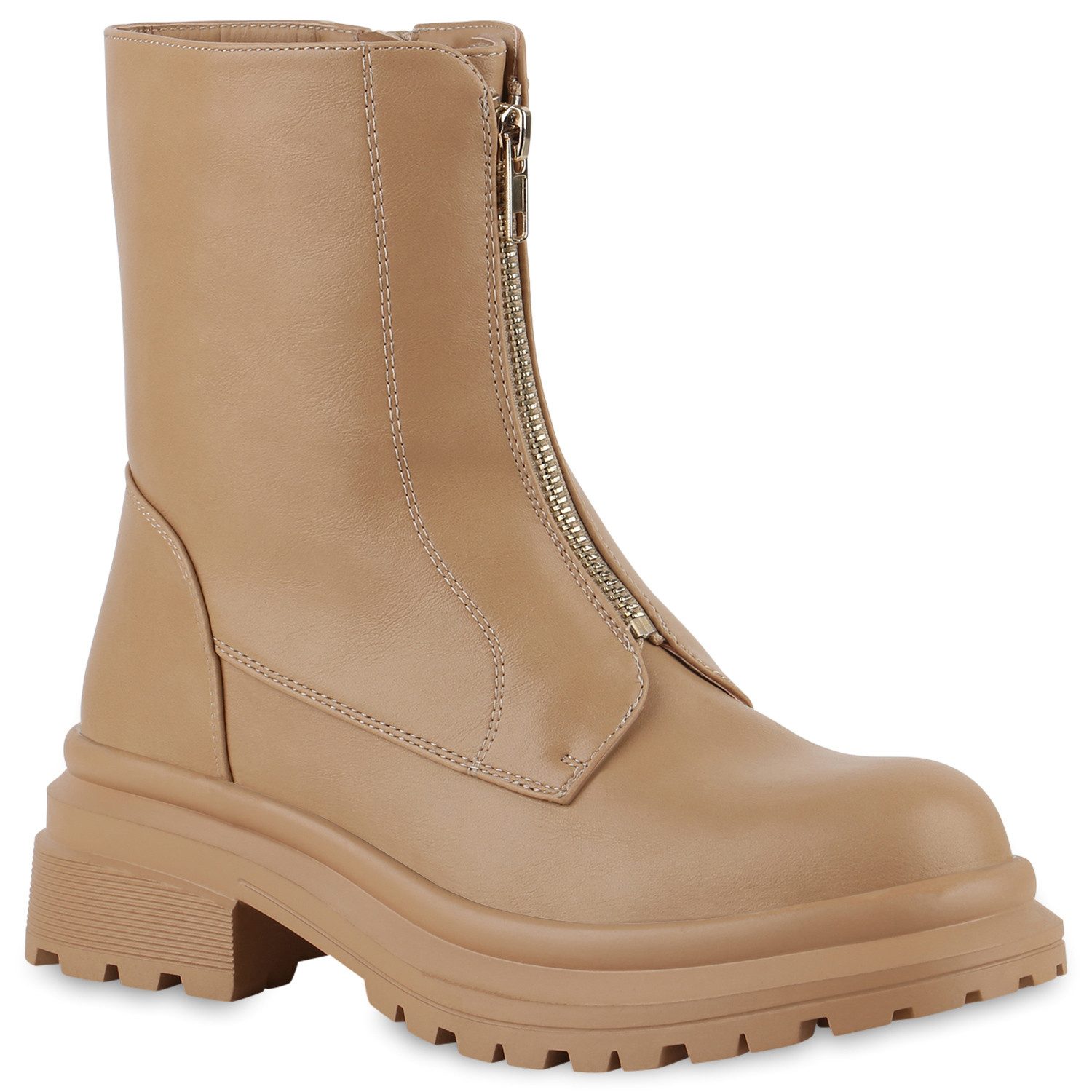 VAN HILL 839632 Bikerboots Damen Leicht Gefütterte Biker Boots Stiefeletten Zipper