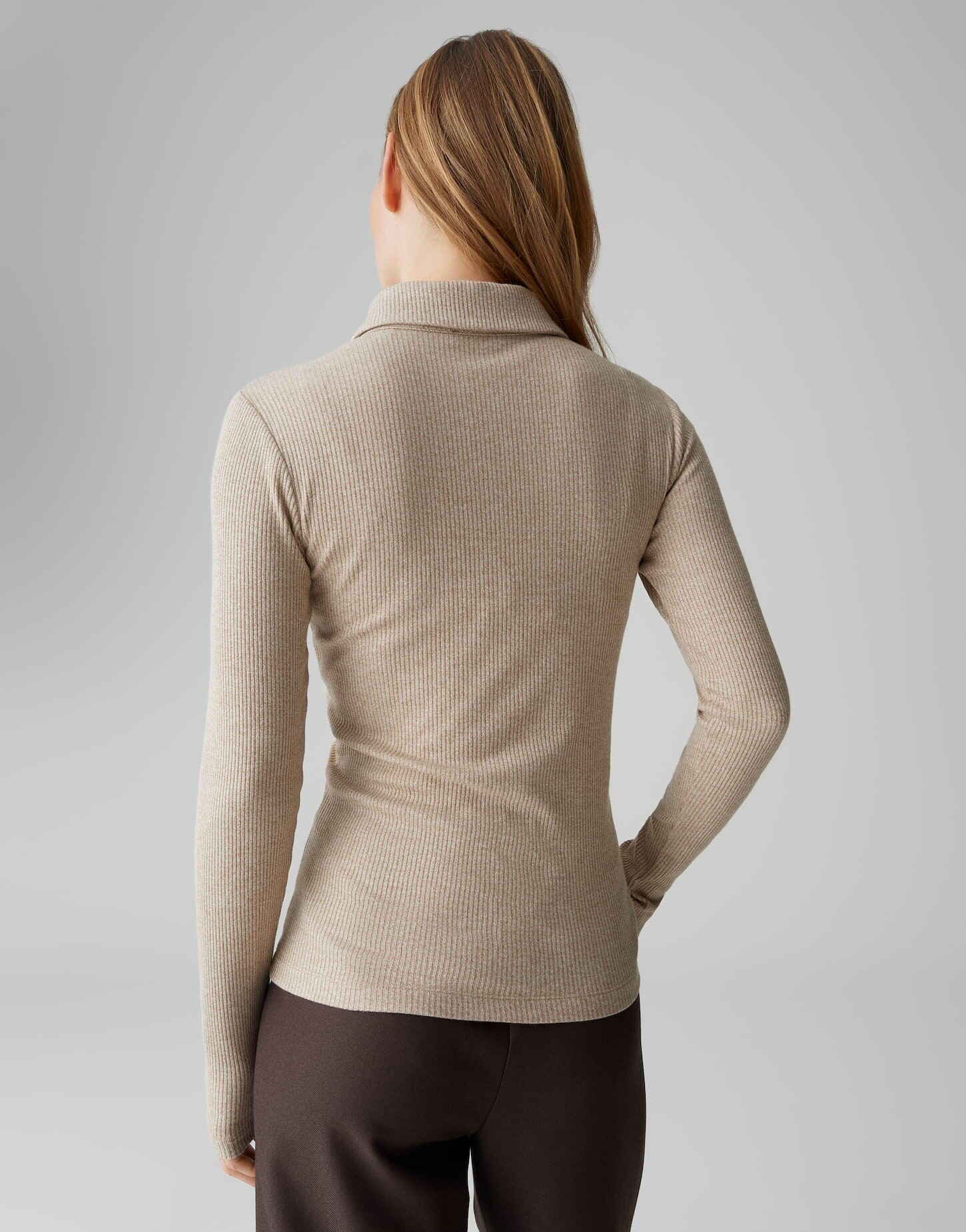OPUS Langarm-Poloshirt SULONA Slim mit Rippenstruktur schmale Passform, weicher Griff