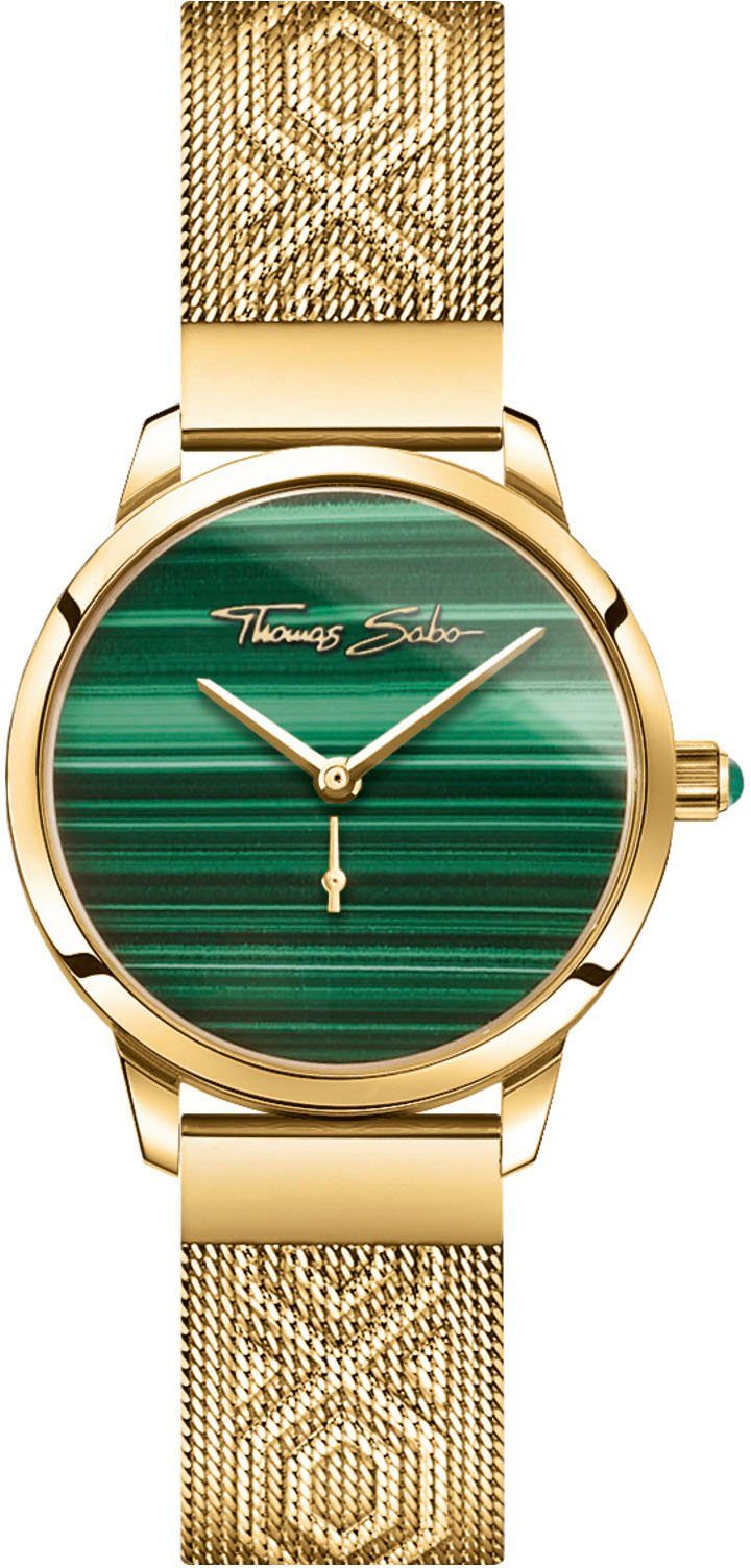THOMAS SABO Quarzuhr GARDEN SPIRIT WA0365-264-211-33 MM, Armbanduhr, Damenuhr, Zifferblatt aus Malachit, Edelstahlarmband