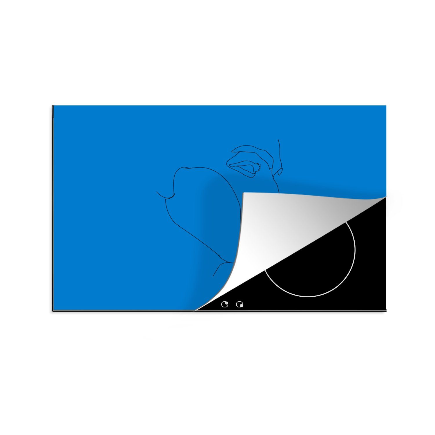 MuchoWow Herdblende-/Abdeckplatte Mann - Strichzeichnung - Blau, Vinyl, (1 tlg), 81x52 cm, Induktionskochfeld Schutz für die küche, Ceranfeldabdeckung