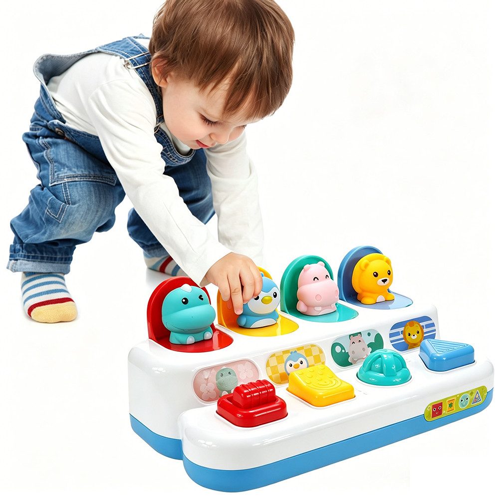 Flintry Lernspielzeug Montessori Ursache-und-Wirkung Spielzeug,mit Knöpfen, Tier-Sortierspielzeug nach Farben, für Kinder,Pop-Up Spielzeug