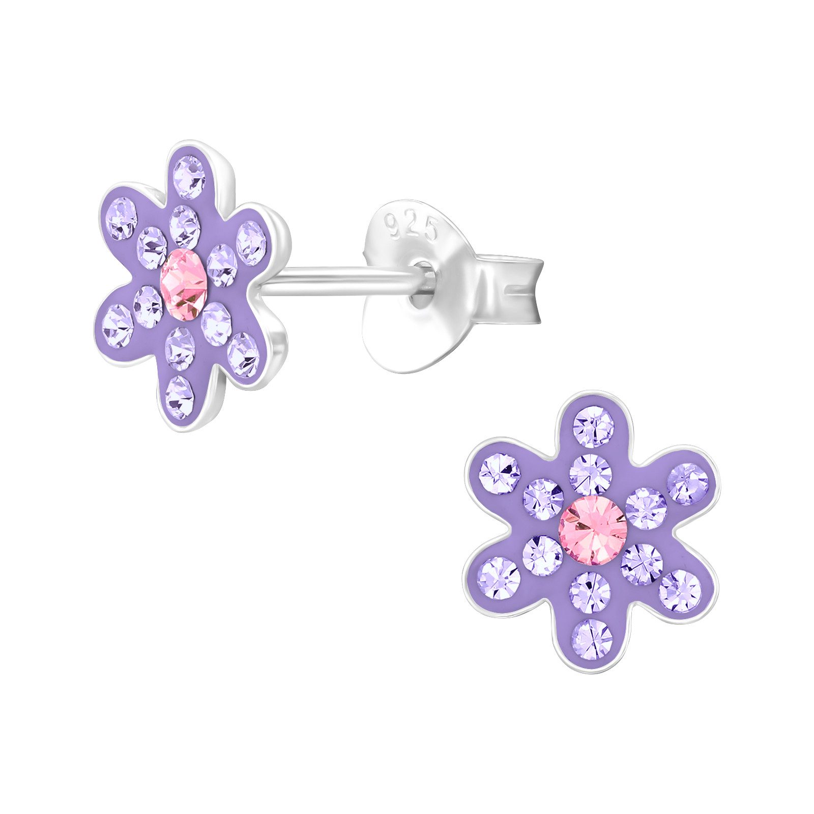 Ohrring-Set Blume Kinder Ohrringe mit Kristallen 925 Silber Geschenk