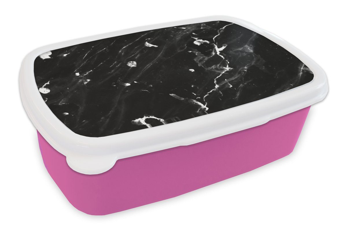 MuchoWow Lunchbox Marmor - Steine - Weiß, Kunststoff, (2-tlg), Brotbox für Erwachsene, Brotdose Kinder, Snackbox, Mädchen, Kunststoff rosa