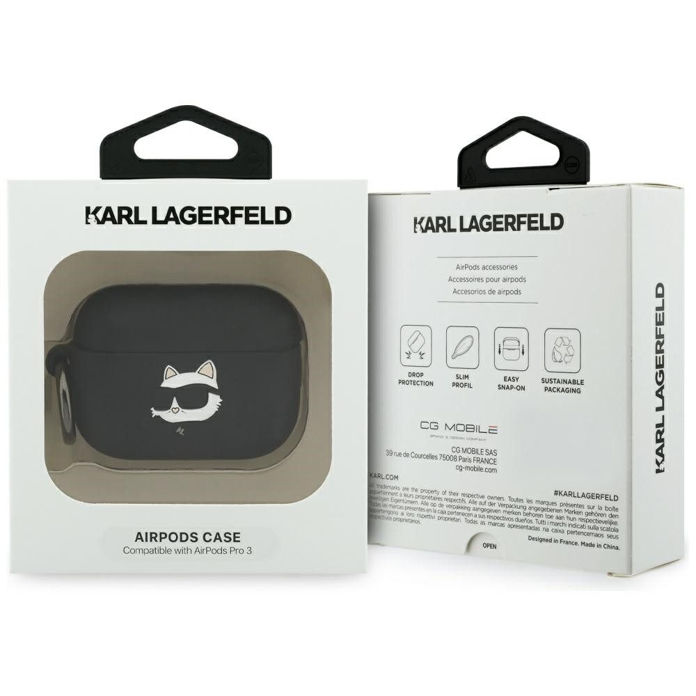 KARL LAGERFELD Kopfhörer-Schutzhülle Case AirPods Pro 3 Silikon schwarz Logo Katze 3D, Kantenschutz – Bild 4 von 4