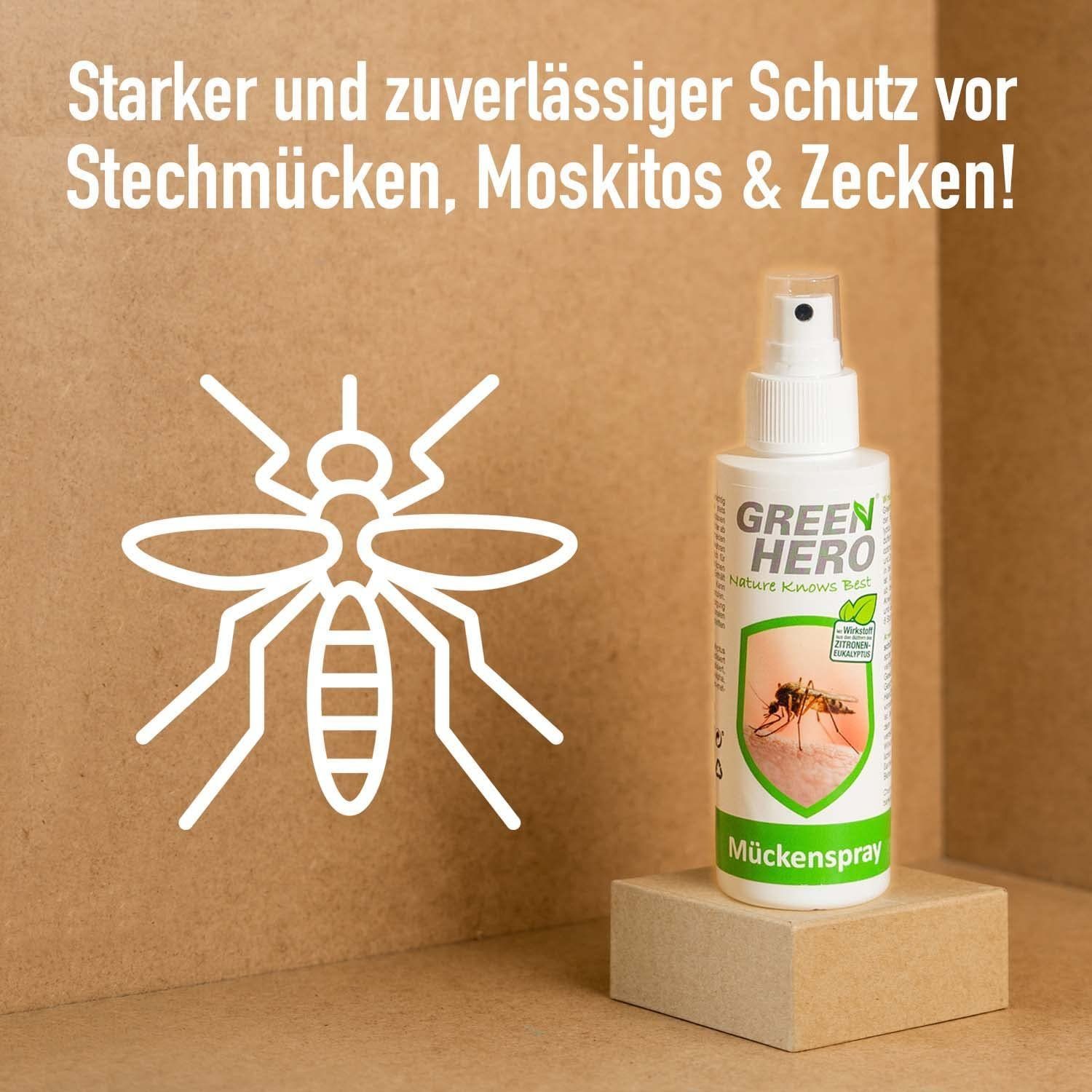 Mückenspray Steckmücken, ml, schützt GreenHero Insektenspray vor Zecken, Moskitos 100 & Mückenschutz