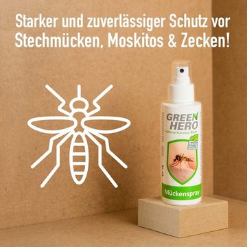 GreenHero Insektenspray Mückenspray schützt vor Steckmücken, Moskitos & Zecken, 100 ml, Mückenschutz