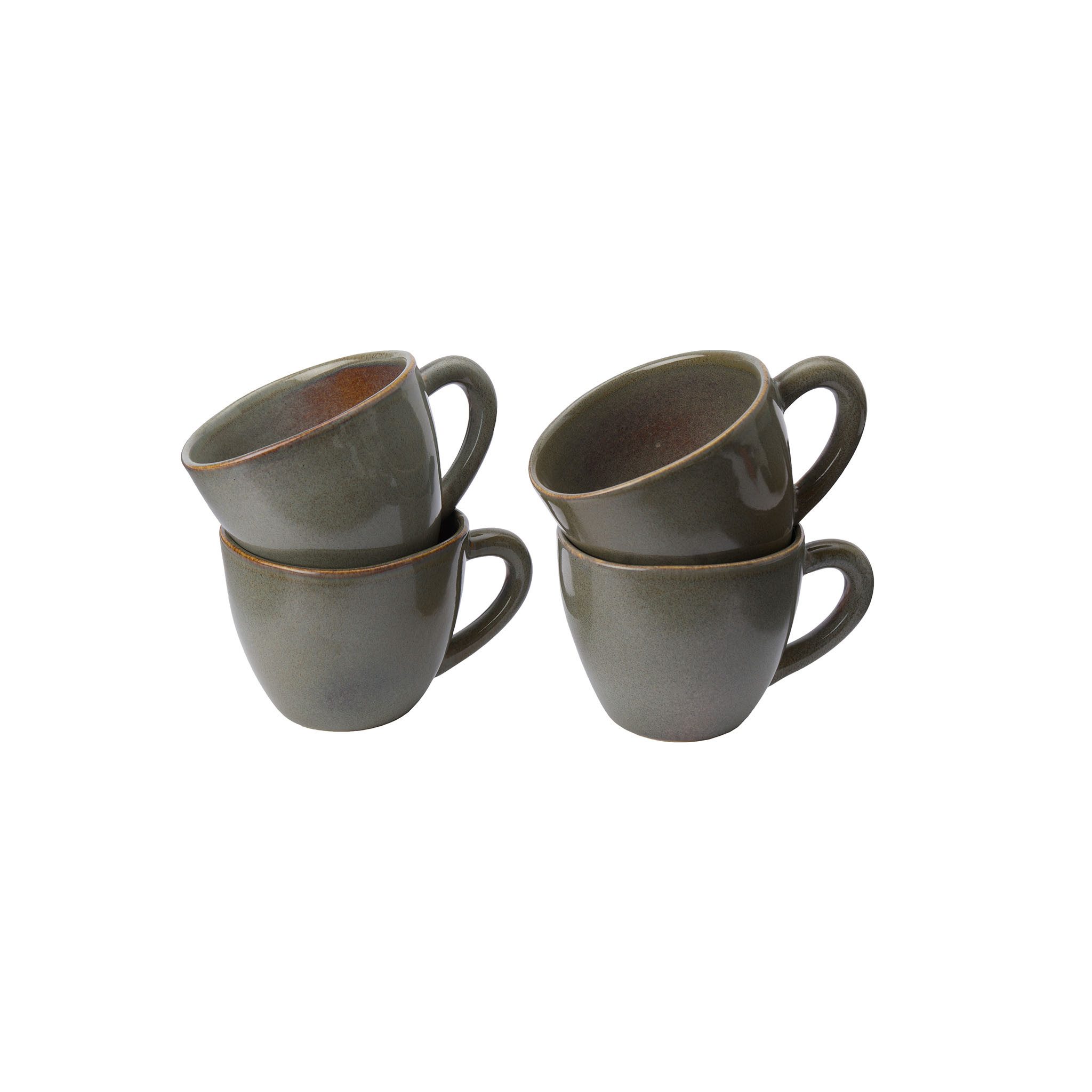Urbanara Becher Capela, 100% Steingut, handgefertigt, 4-tlg., Steinzeug, Blasses Olivegrün - 4er-Set - 8x11 cm