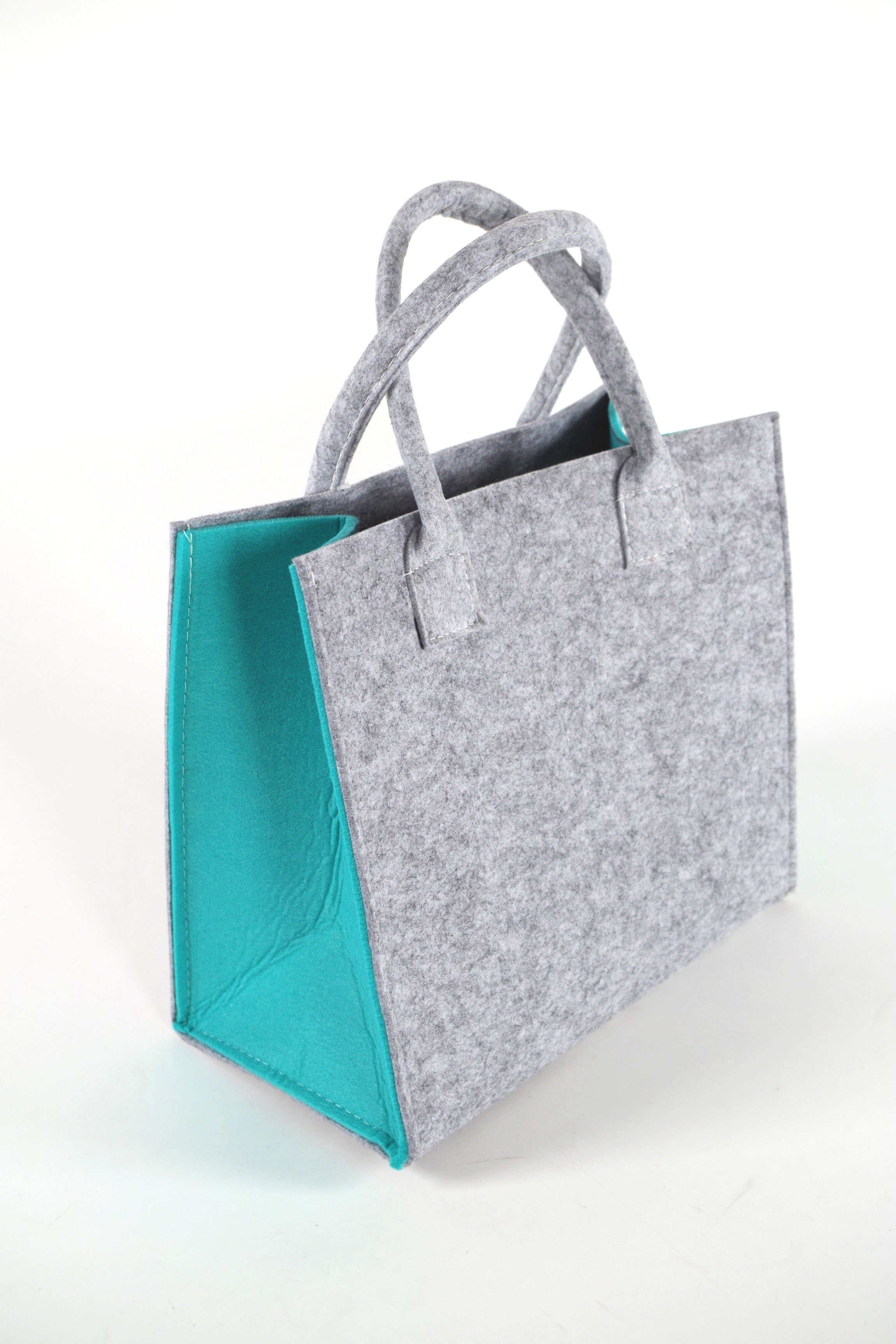 Kobolo Einkaufsshopper Filztasche hellgrau mit türkisen Seiten 35x20x30cm, 20 l