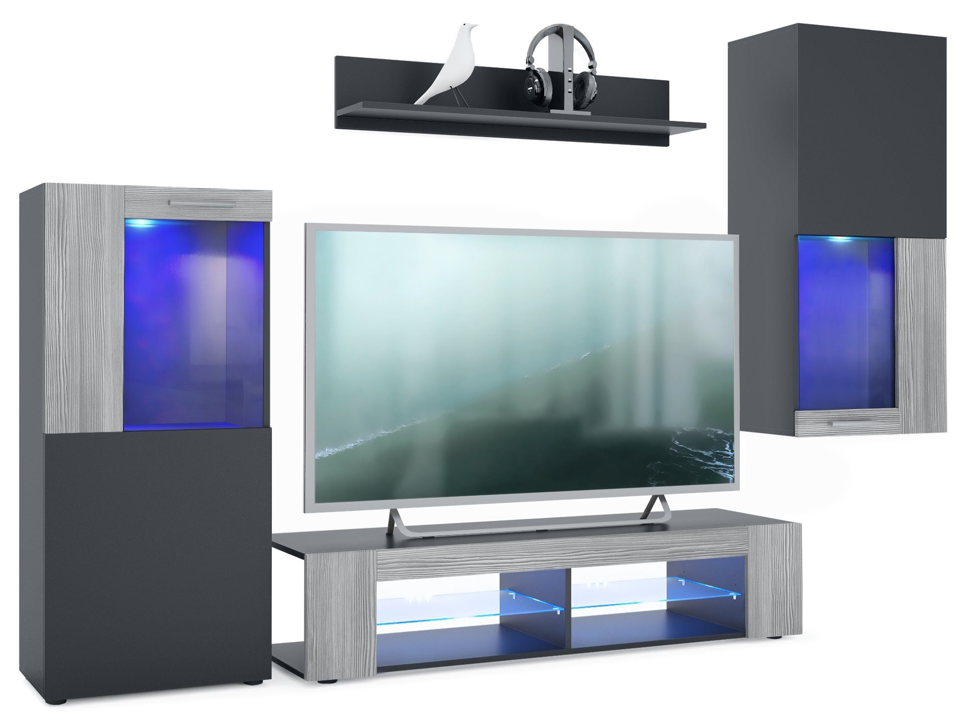 Vladon Wohnwand Movie, (Anbauwand, bestehend aus 1 TV-Board, 2 Vitrinen und günstig online kaufen