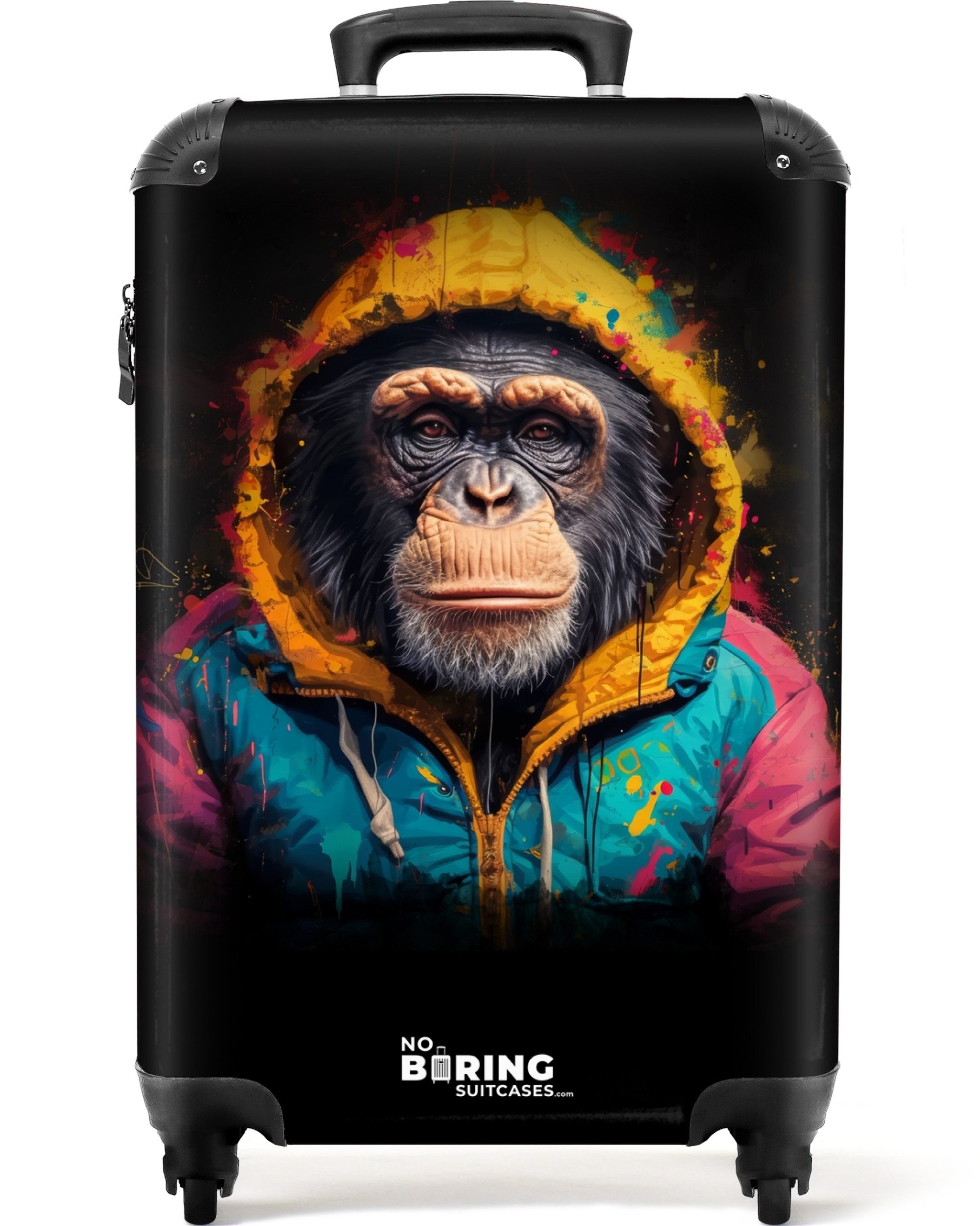 NoBoringSuitcases.com© Hartschalen-Trolley Affe mit bunter Weste günstig online kaufen